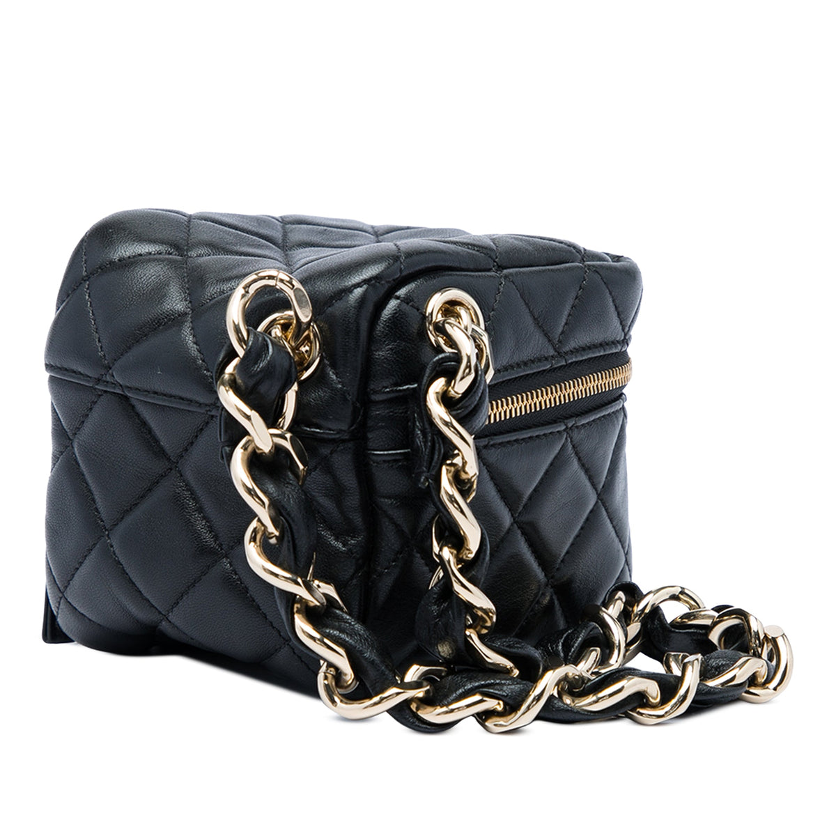 Chanel CC Quilted Lambskin Cube Wristlet Vanity Case — Black