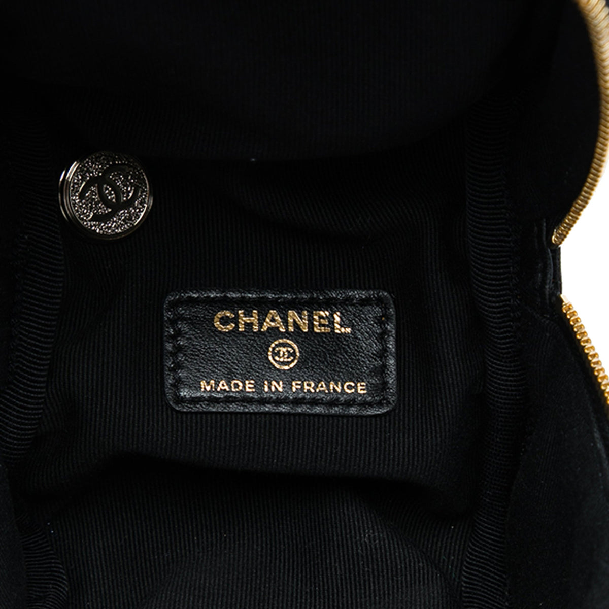 Chanel CC Quilted Lambskin Cube Wristlet Vanity Case — Black