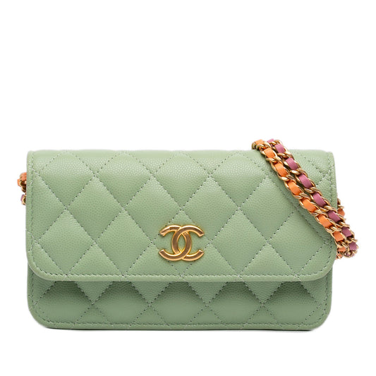 Chanel Mini CC Quilted Caviar Clutch With Chain