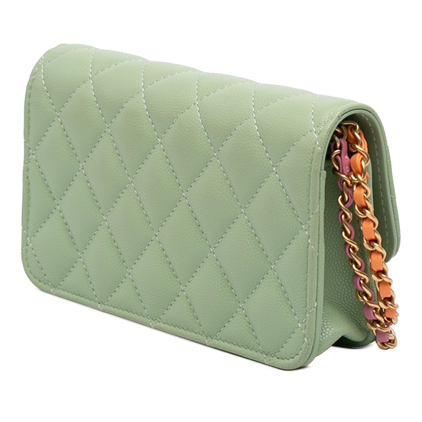 Chanel Mini CC Quilted Caviar Clutch With Chain