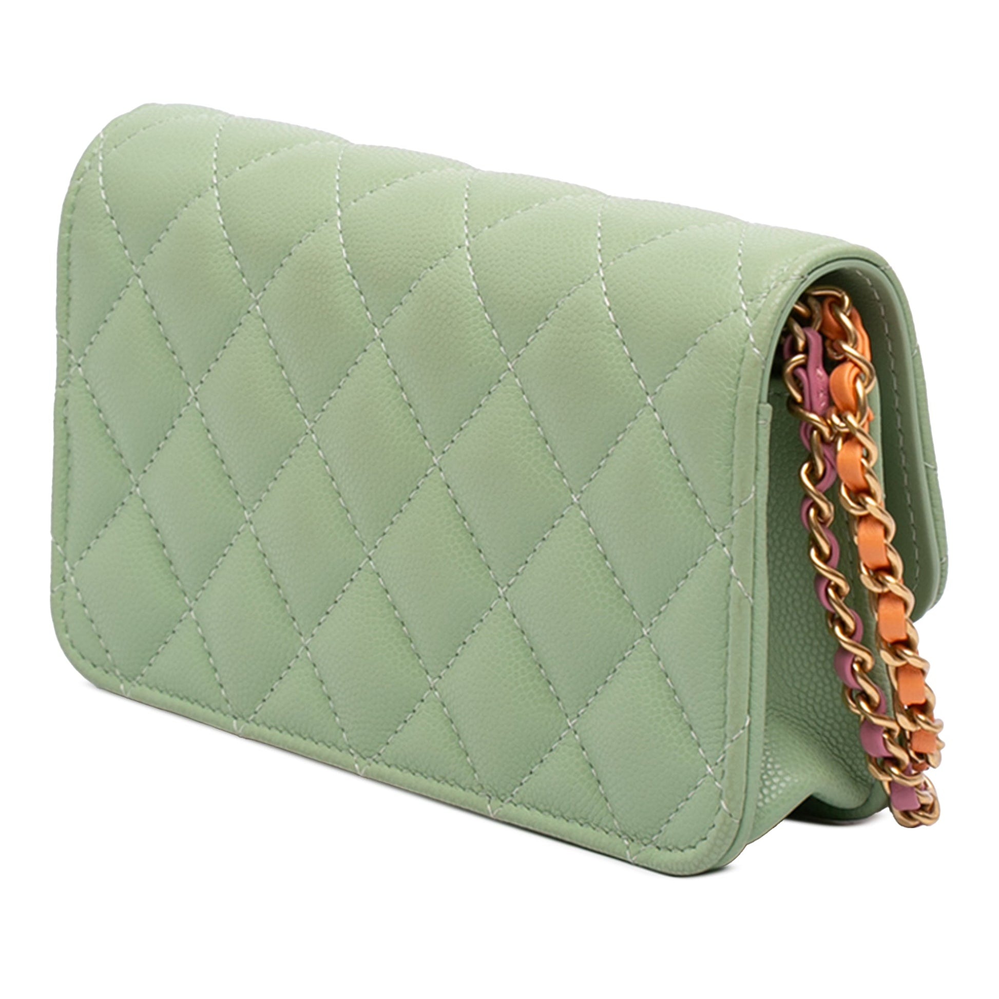 Chanel Mini CC Quilted Caviar Clutch With Chain