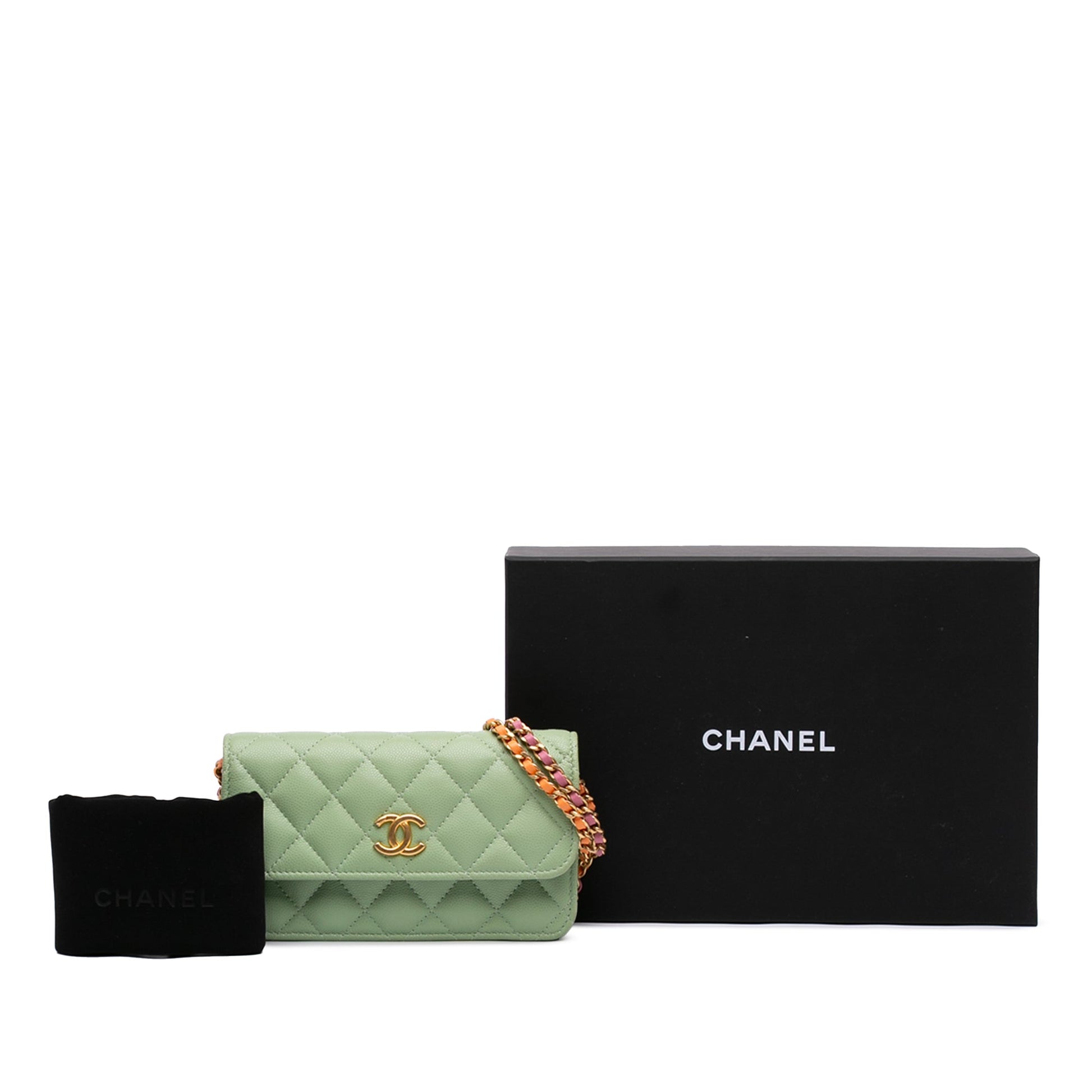 Chanel Mini CC Quilted Caviar Clutch With Chain