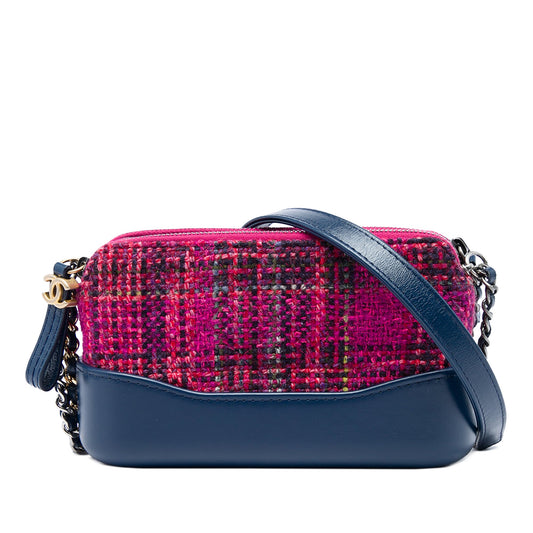 Chanel Bicolor Tweed Gabrielle Double Zip Clutch with Chain — Pink