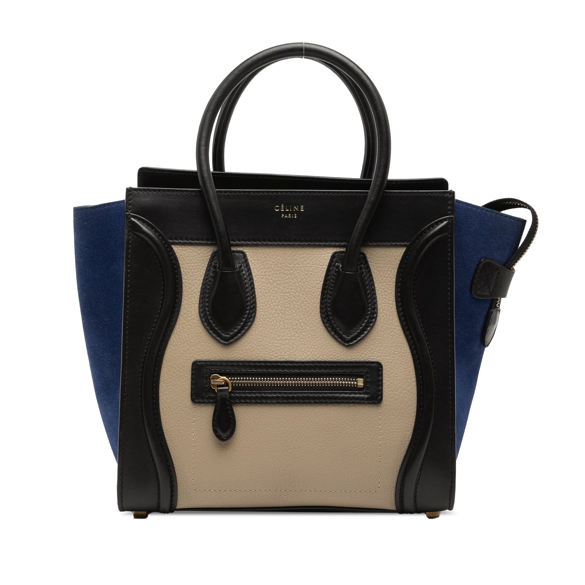 Micro Tricolor Calfskin and Suede Luggage Tote