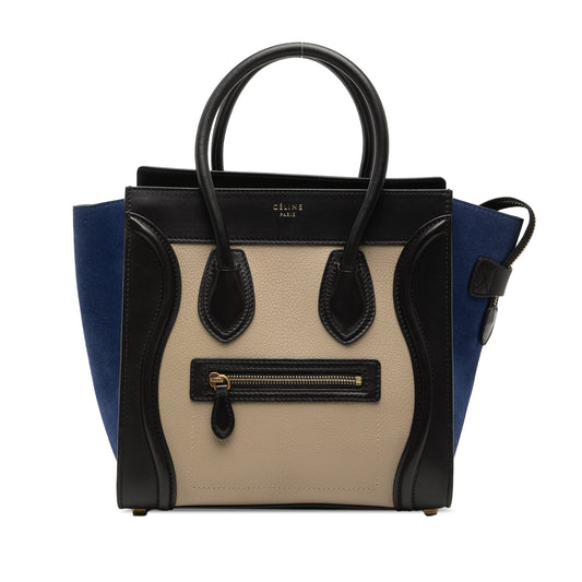 Micro Tricolor Calfskin and Suede Luggage Tote