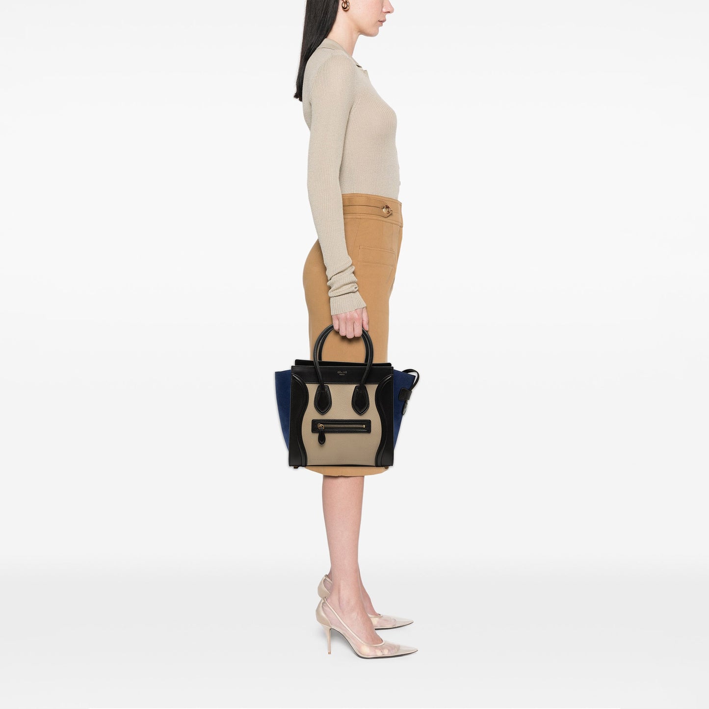 Micro Tricolor Calfskin and Suede Luggage Tote