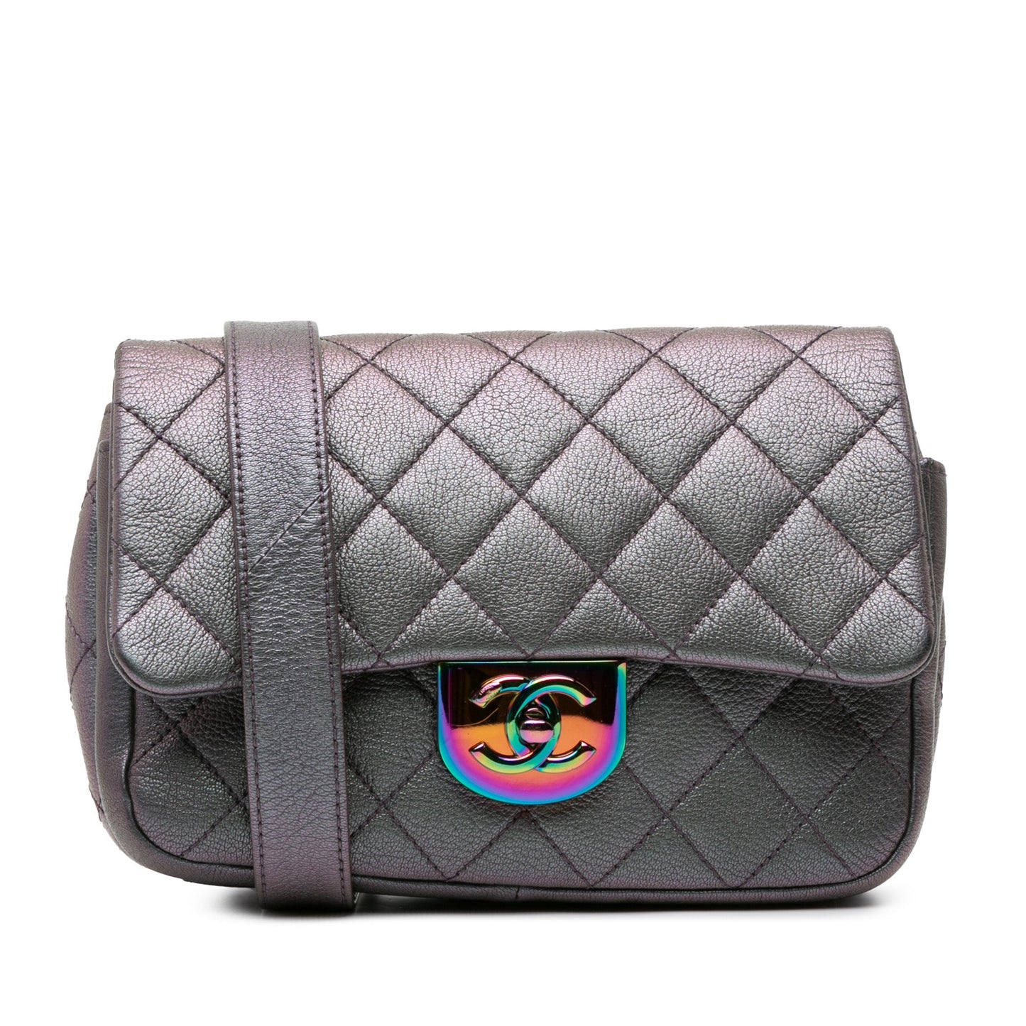 Chanel Small Iridescent Goatskin Rainbow Hardware Double Carry Waist Chain Flap