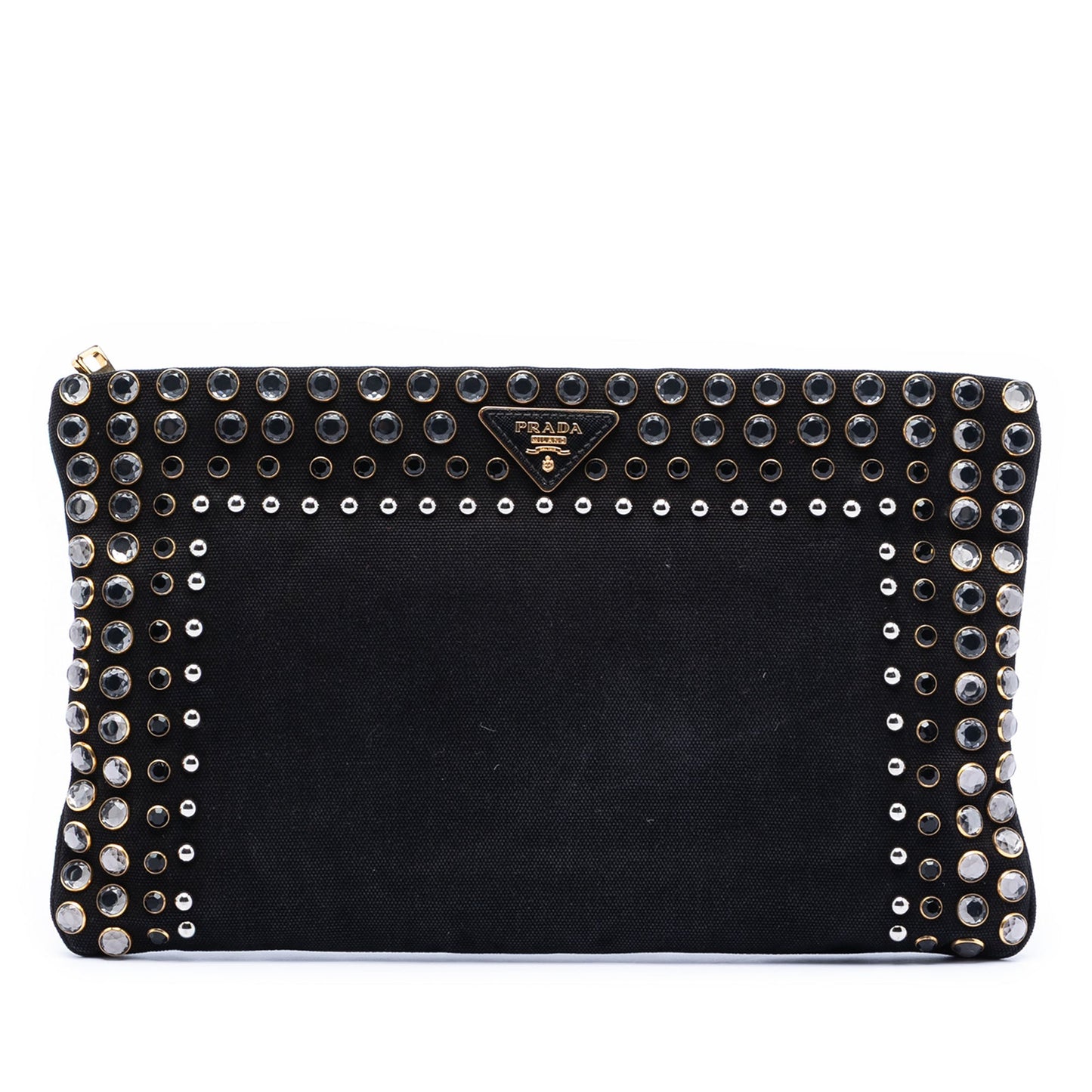 Prada Canvas Canapa Studded Vernice Clutch