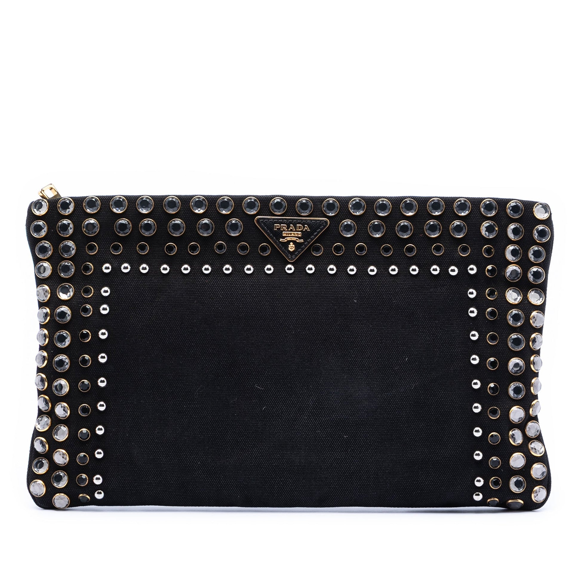 Prada Canvas Canapa Studded Vernice Clutch