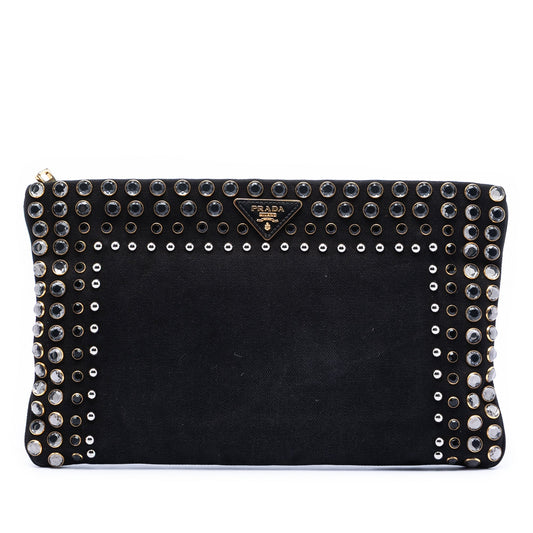 Prada Canvas Canapa Studded Vernice Clutch