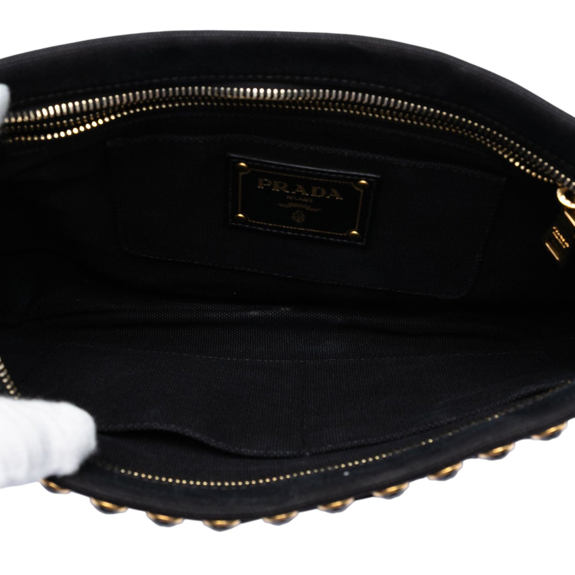 Prada Canvas Canapa Studded Vernice Clutch