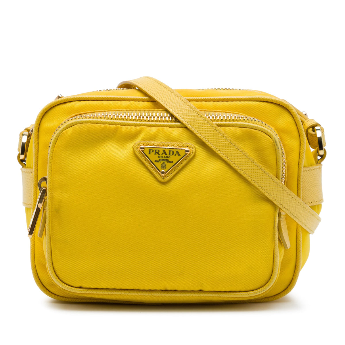 Prada Mini Saffiano Trimmed Tessuto Front Pocket Camera Bag — Yellow