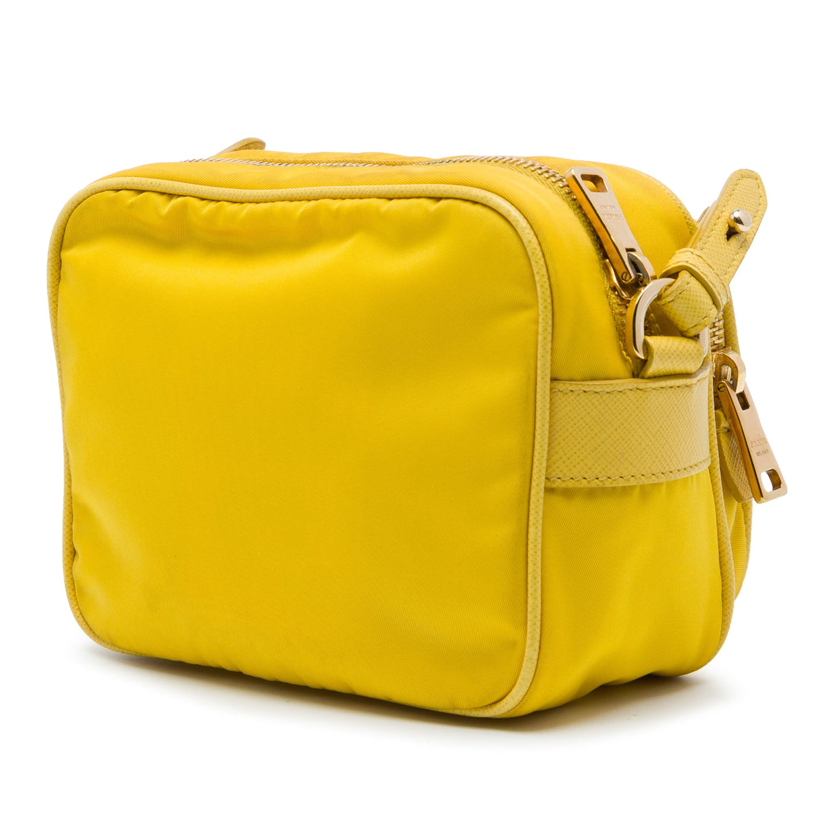 Prada Mini Saffiano Trimmed Tessuto Front Pocket Camera Bag — Yellow