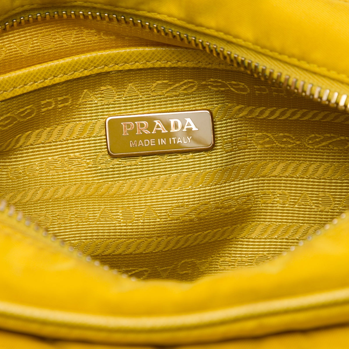 Prada Mini Saffiano Trimmed Tessuto Front Pocket Camera Bag — Yellow