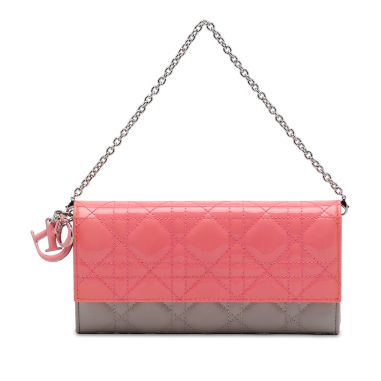 Dior Bicolor Lambskin and Patent Cannage Lady Dior Wallet On Chain