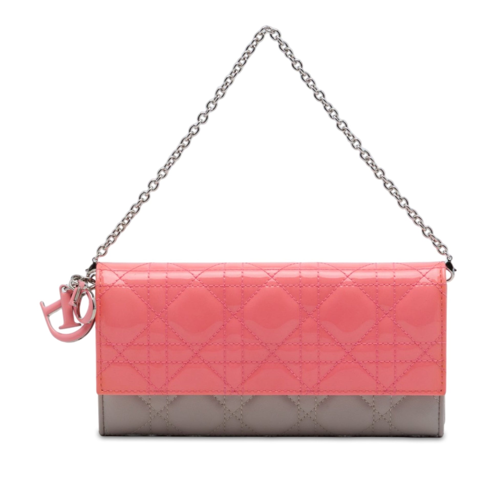 Dior Bicolor Lambskin and Patent Cannage Lady Dior Wallet On Chain