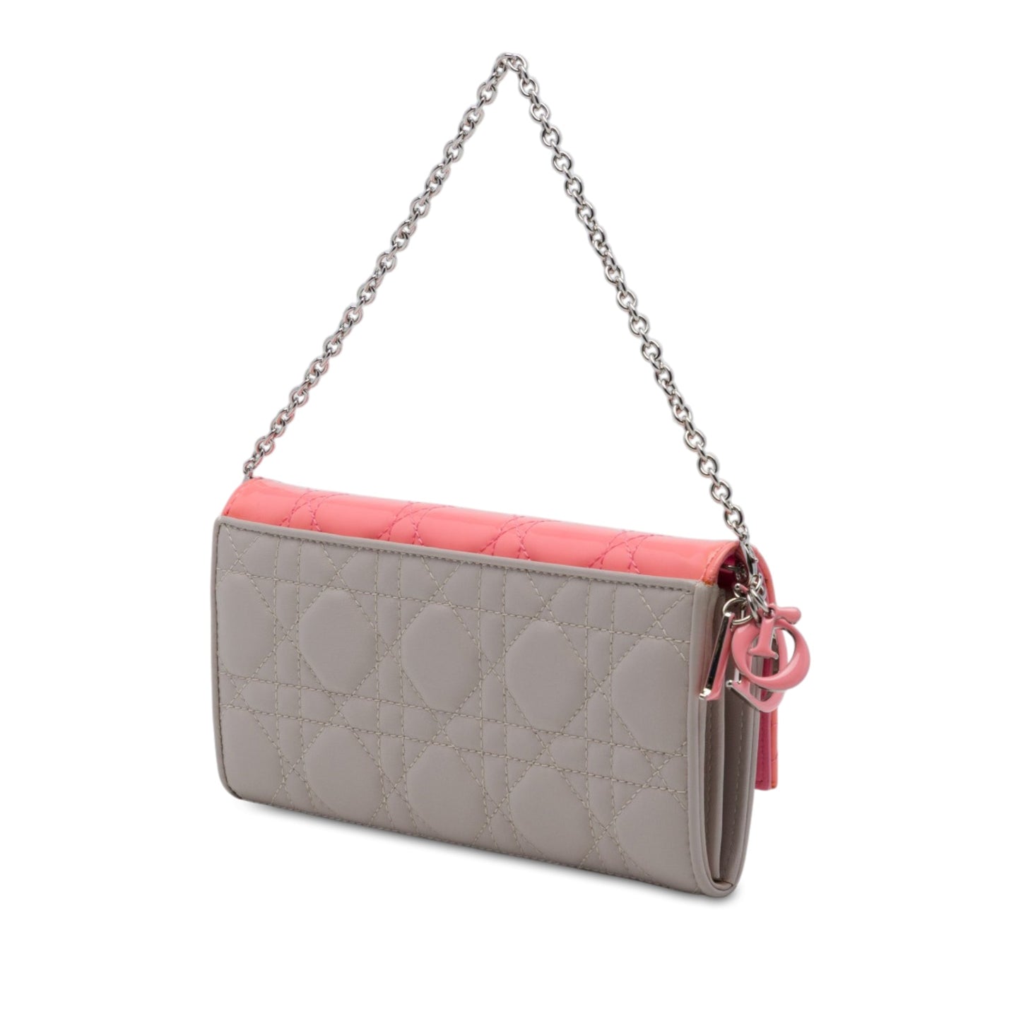 Dior Bicolor Lambskin and Patent Cannage Lady Dior Wallet On Chain