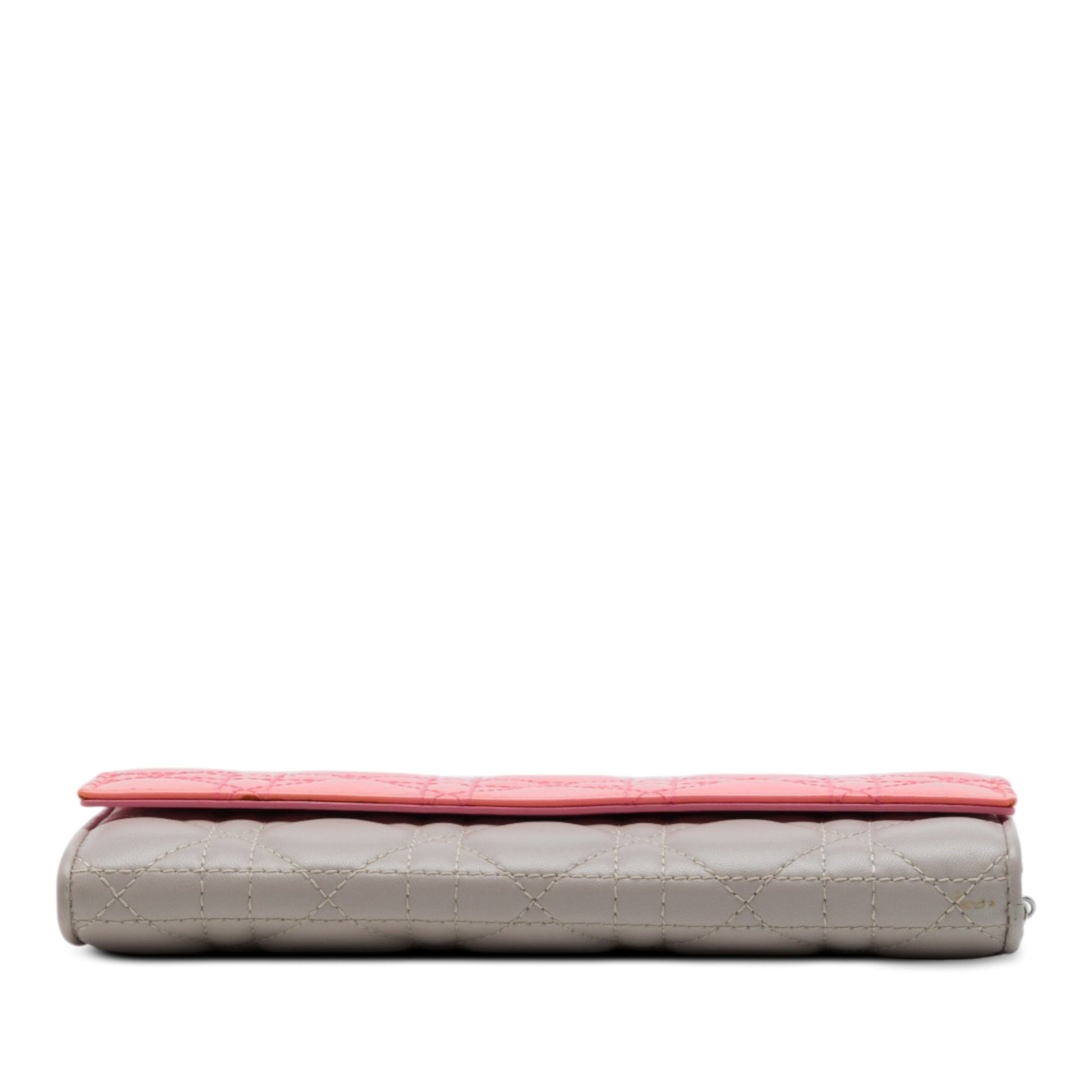 Dior Bicolor Lambskin and Patent Cannage Lady Dior Wallet On Chain