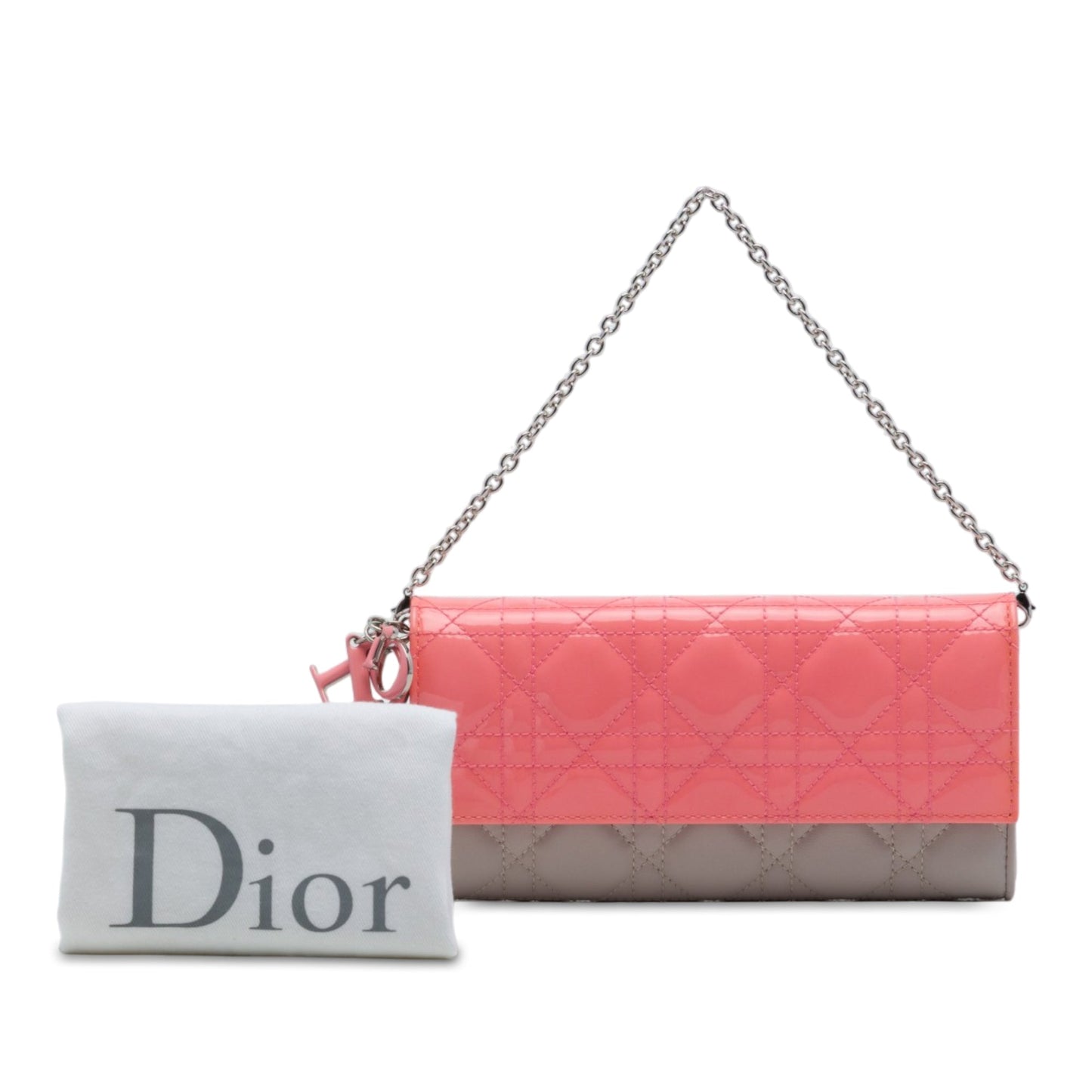 Dior Bicolor Lambskin and Patent Cannage Lady Dior Wallet On Chain