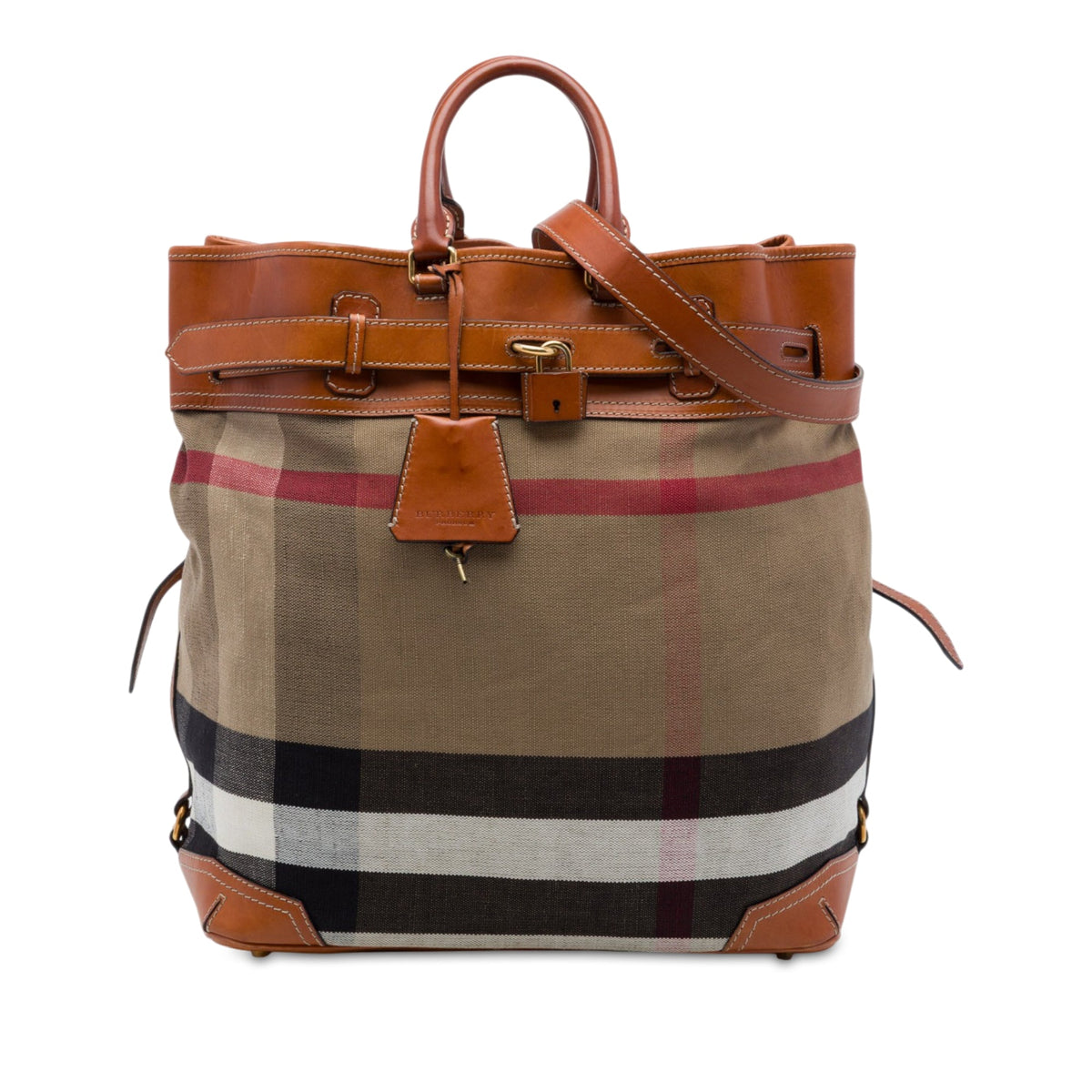Burberry Mega Check Canvas and Leather Satchel — Brown
