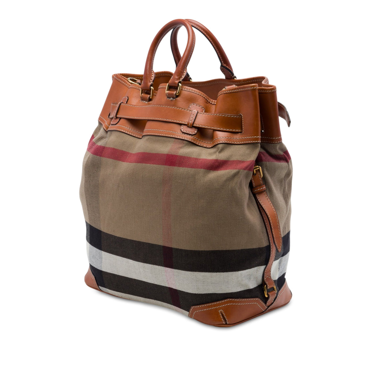 Burberry Mega Check Canvas and Leather Satchel — Brown