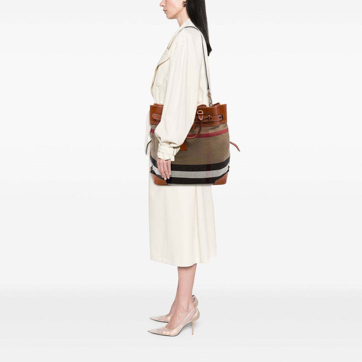 Burberry Mega Check Canvas and Leather Satchel — Brown