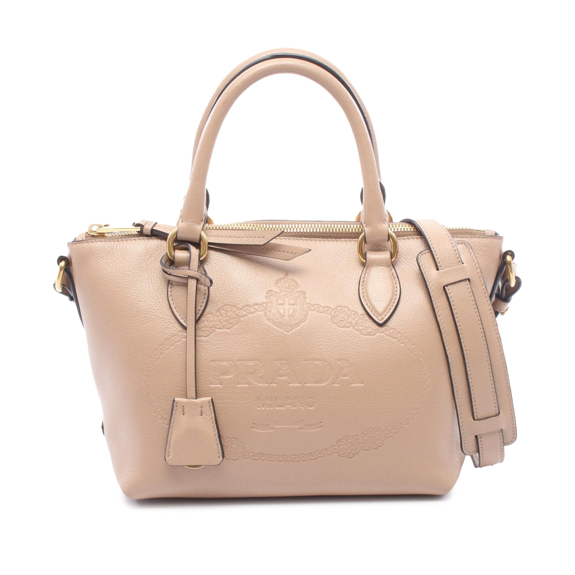 Prada Small Embossed Glace Calf Logo Convertible Satchel