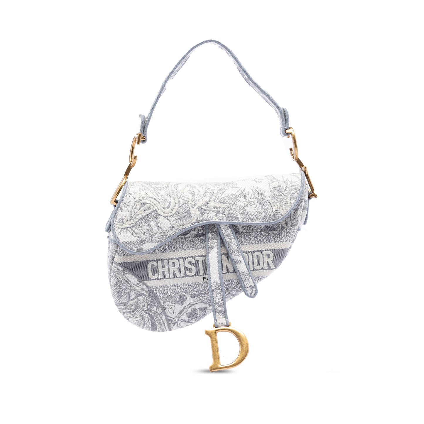Dior Canvas Embroidered Toile de Jouy Saddle Bag