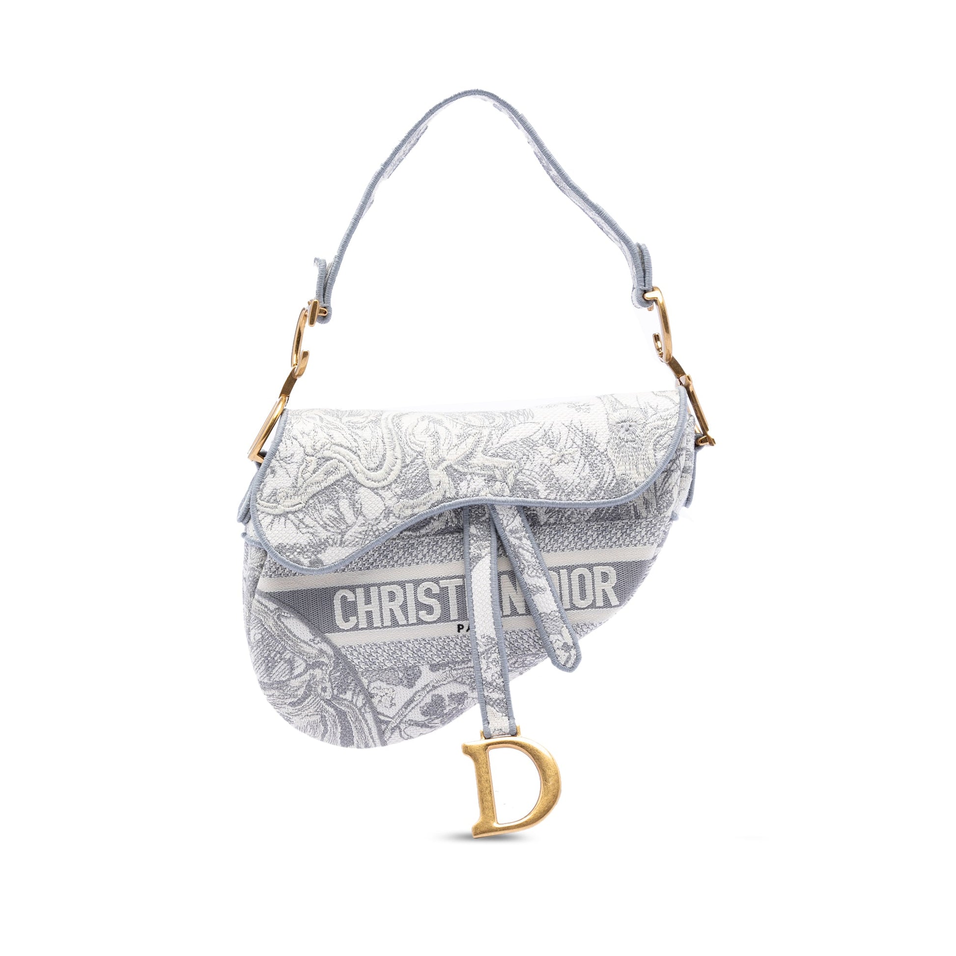 Dior Canvas Embroidered Toile de Jouy Saddle Bag