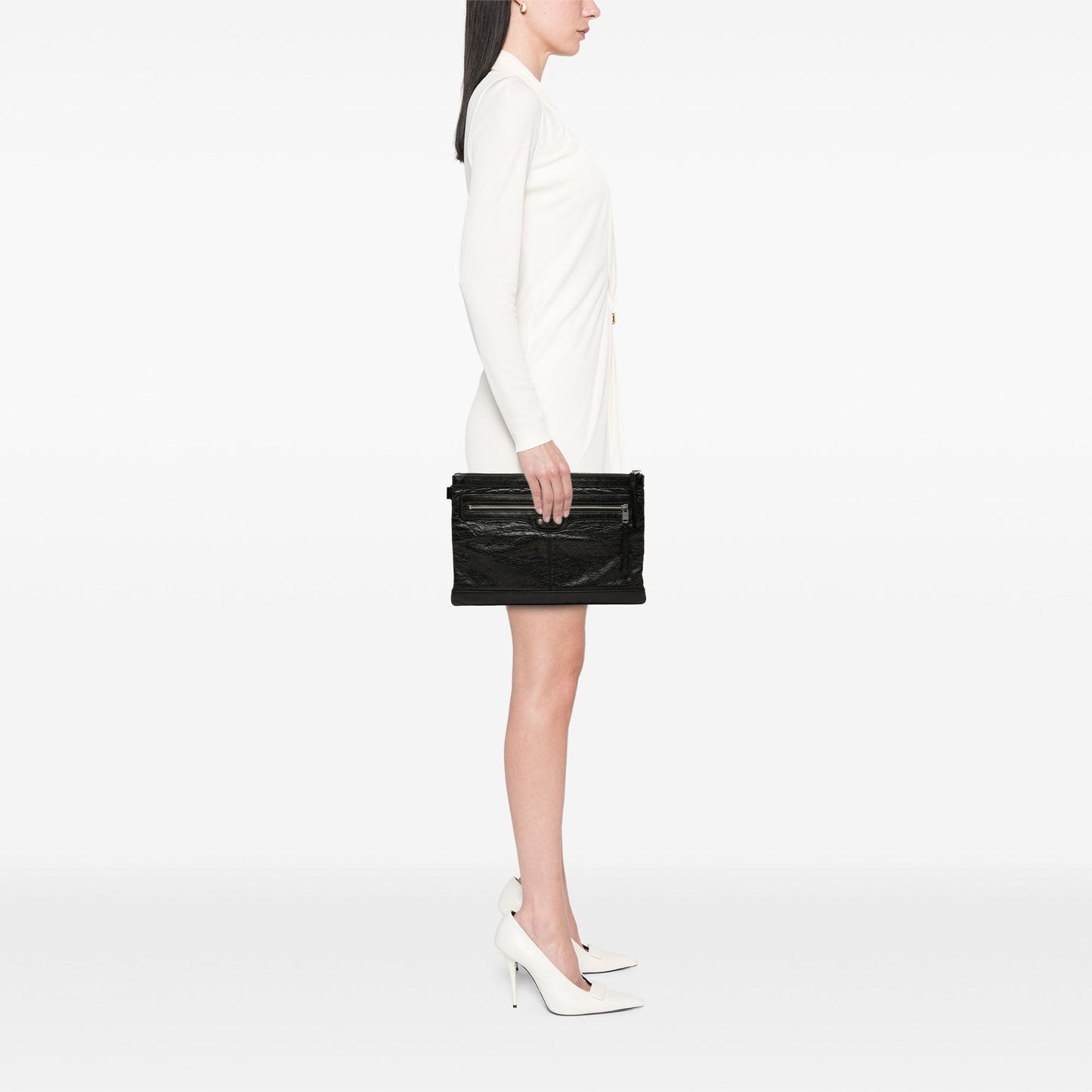 Balenciaga Lambskin Motocross Classic Clip Clutch M
