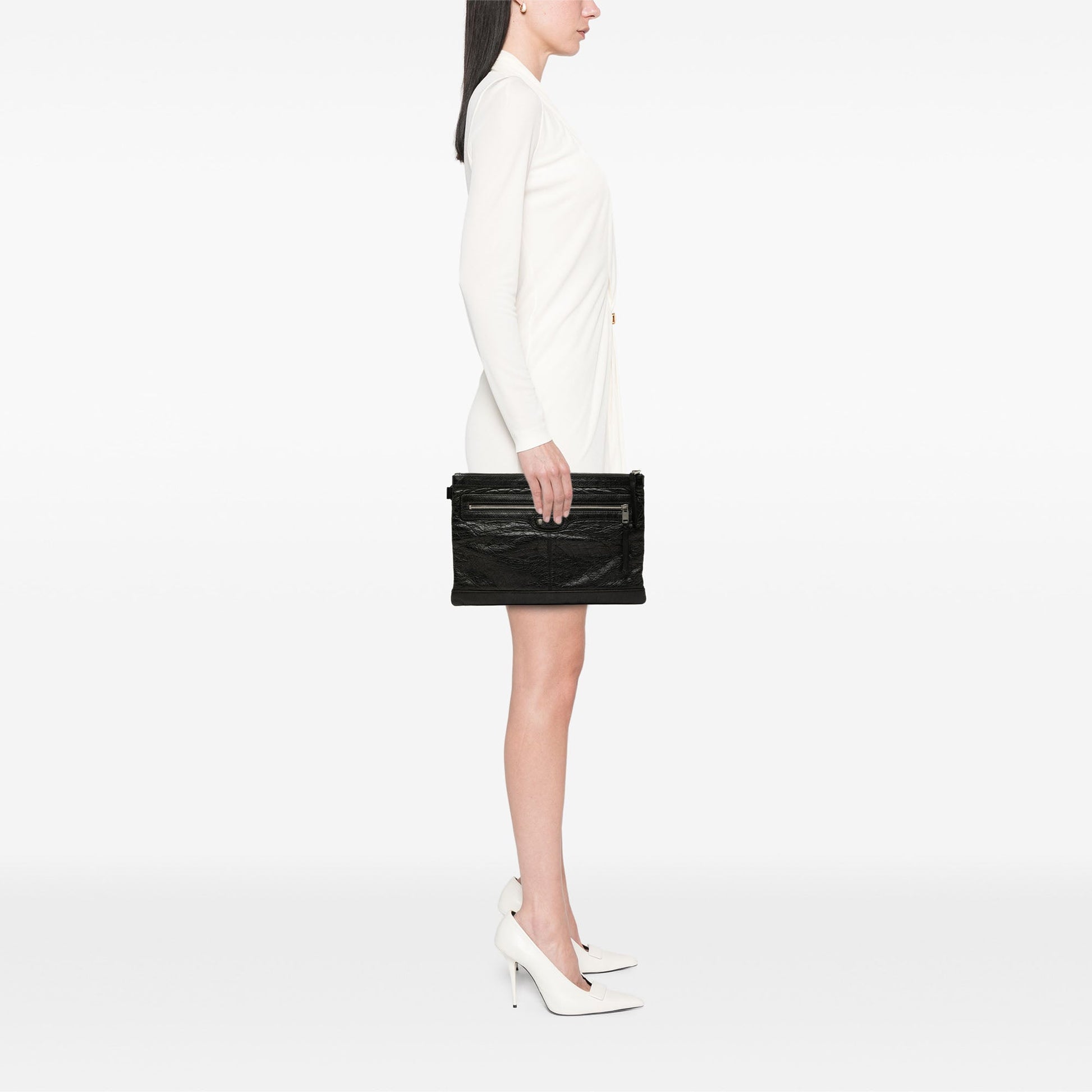Balenciaga Lambskin Motocross Classic Clip Clutch M