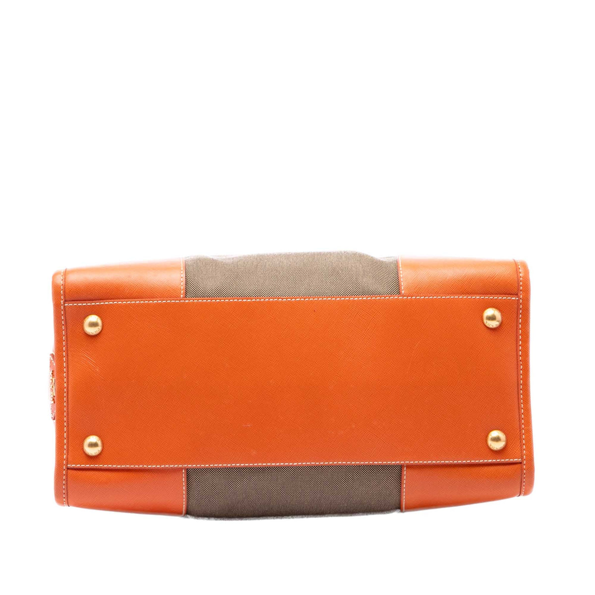 Prada Saffiano Trimmed Canvas Canapa Logo Satchel — Brown