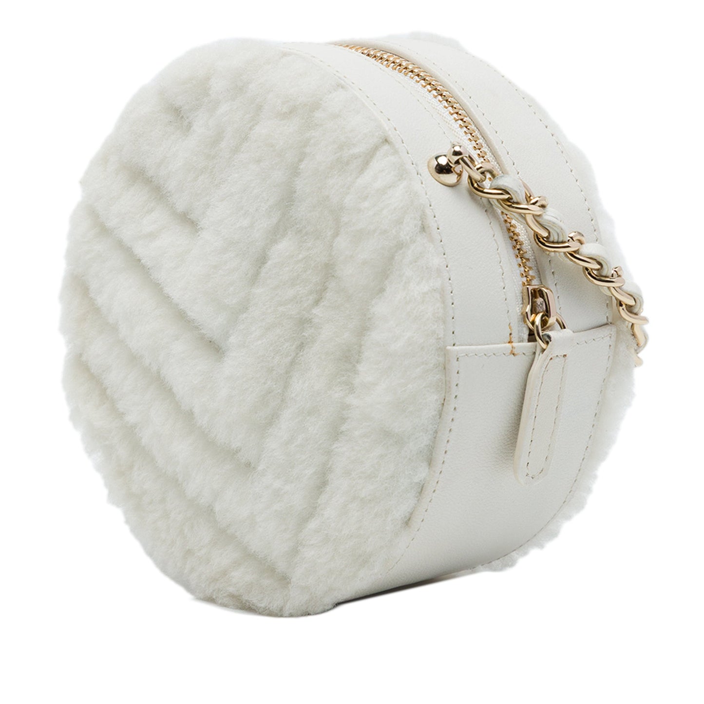 Chanel CC Chevron Shearling Round Clutch with Chain