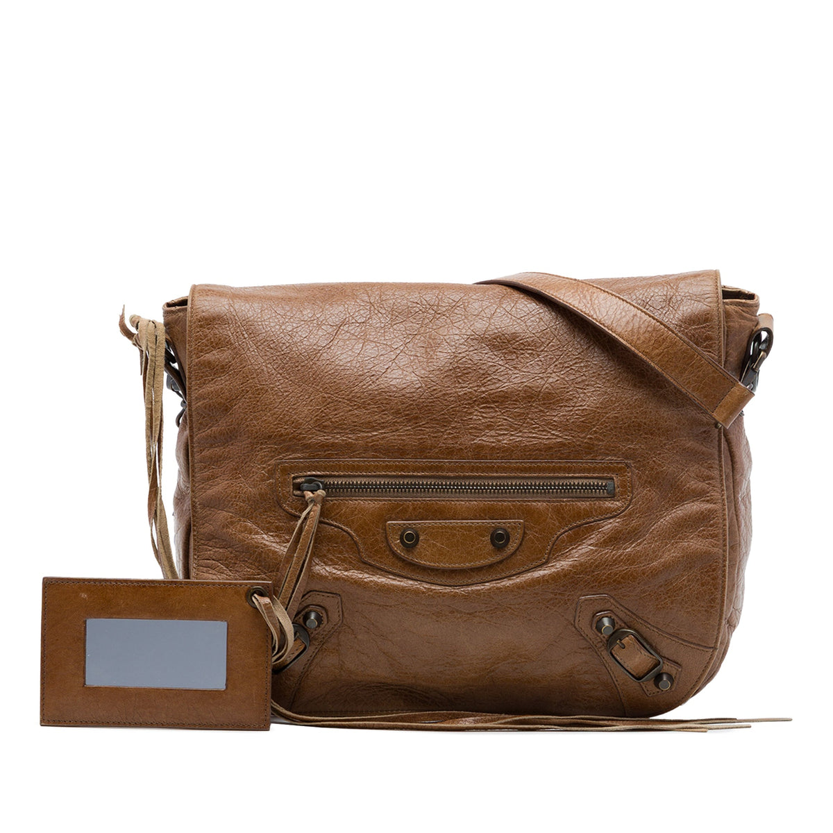Balenciaga Lambskin Motocross Classic Folk Messenger Bag — Brown