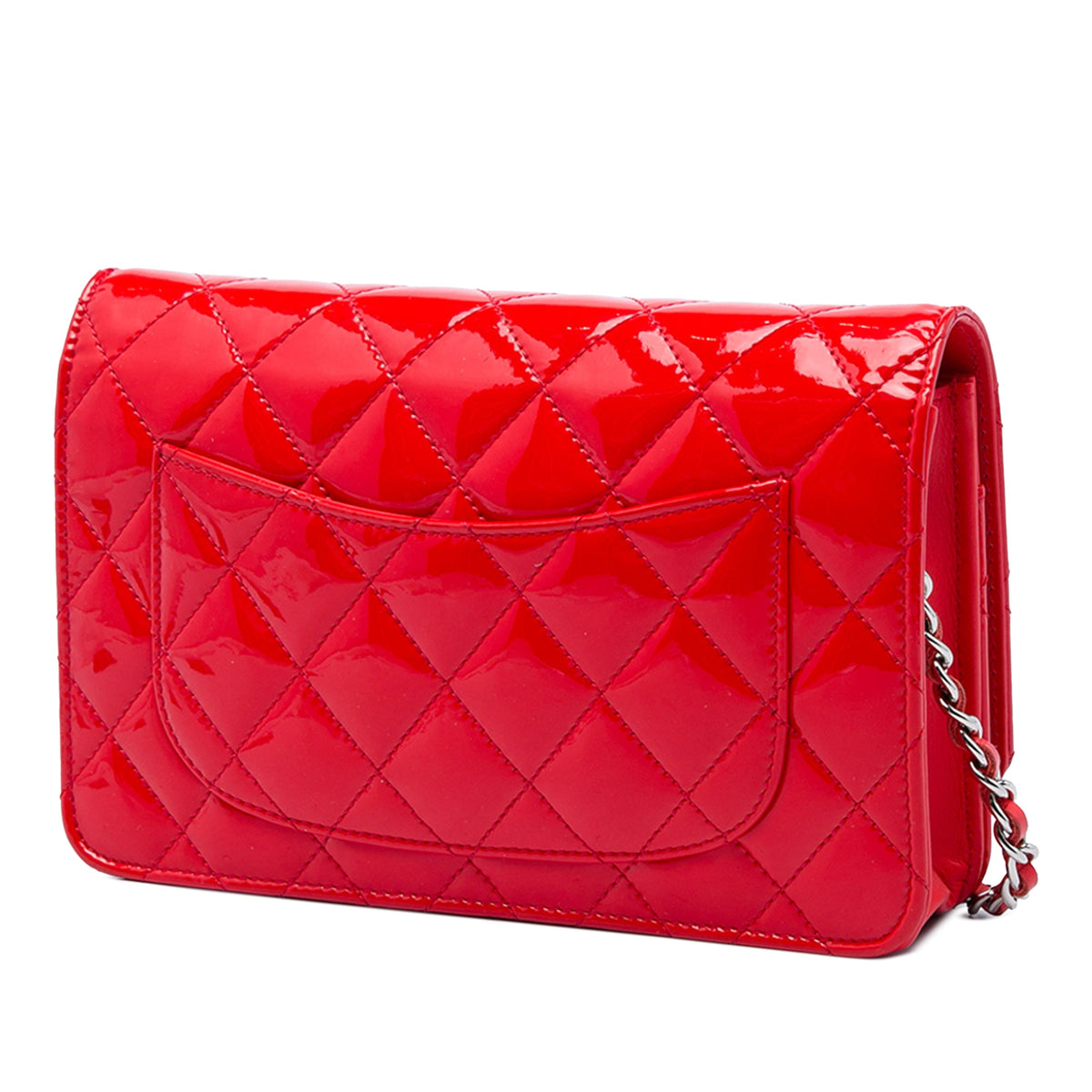 Chanel CC Quilted Patent Wallet On Chain — Red
