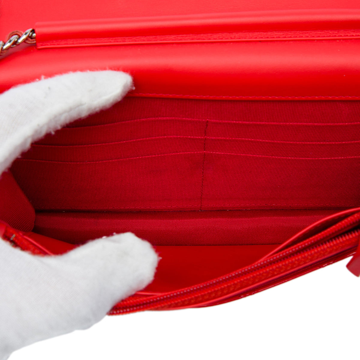 Chanel CC Quilted Patent Wallet On Chain — Red
