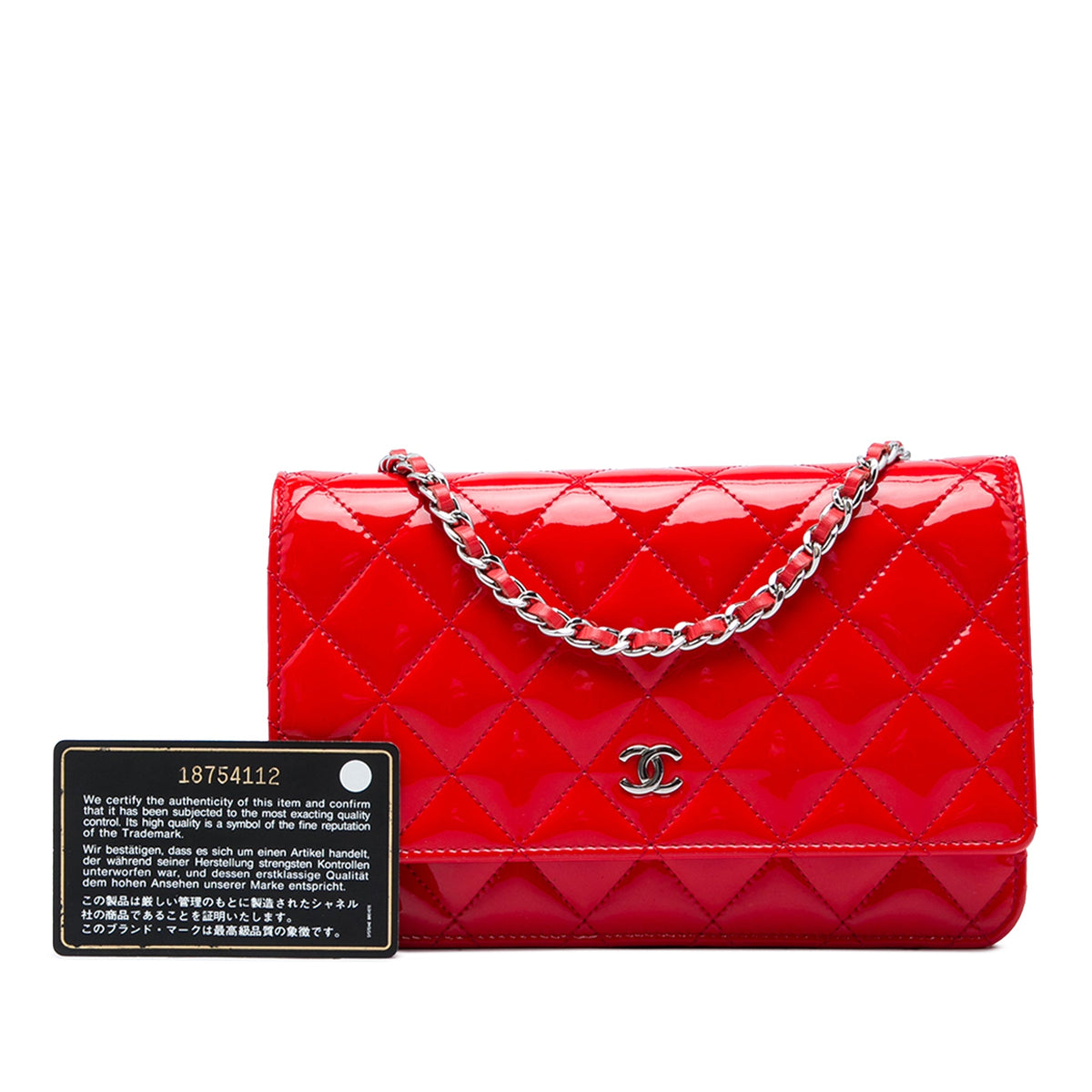 Chanel CC Quilted Patent Wallet On Chain — Red