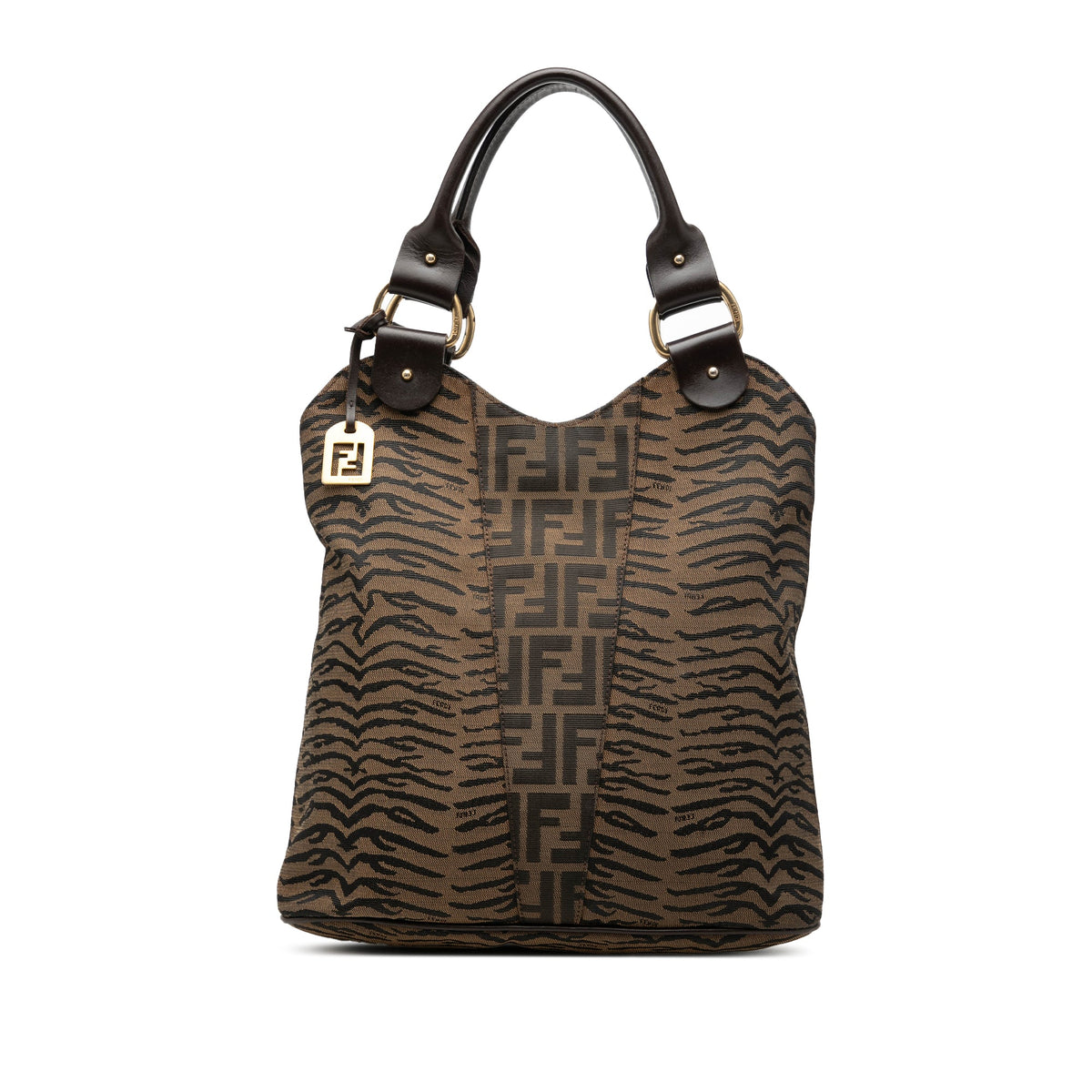 Fendi Zucca Zebra Print Canvas Diavolo Trapezio Tote — Brown