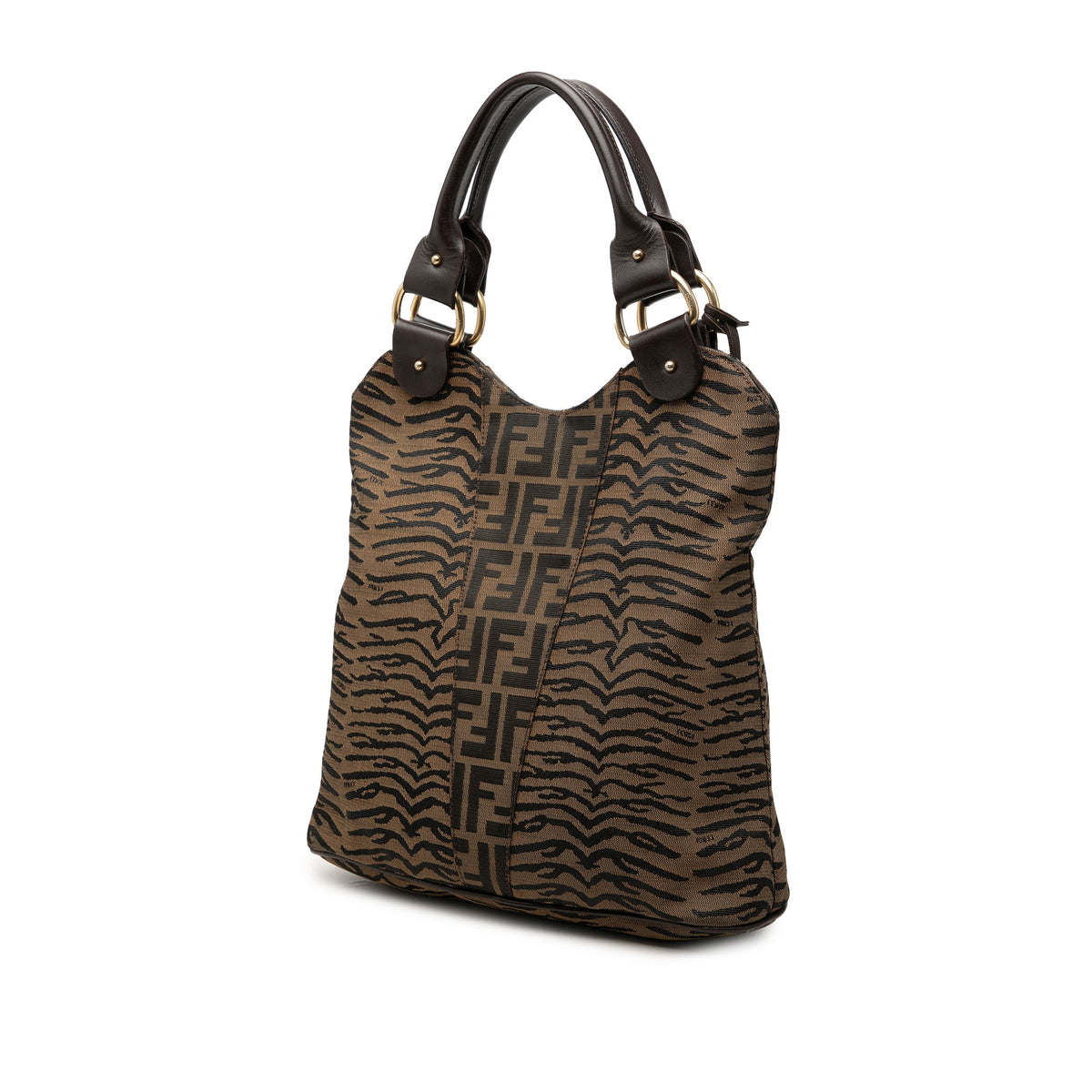 Fendi Zucca Zebra Print Canvas Diavolo Trapezio Tote — Brown