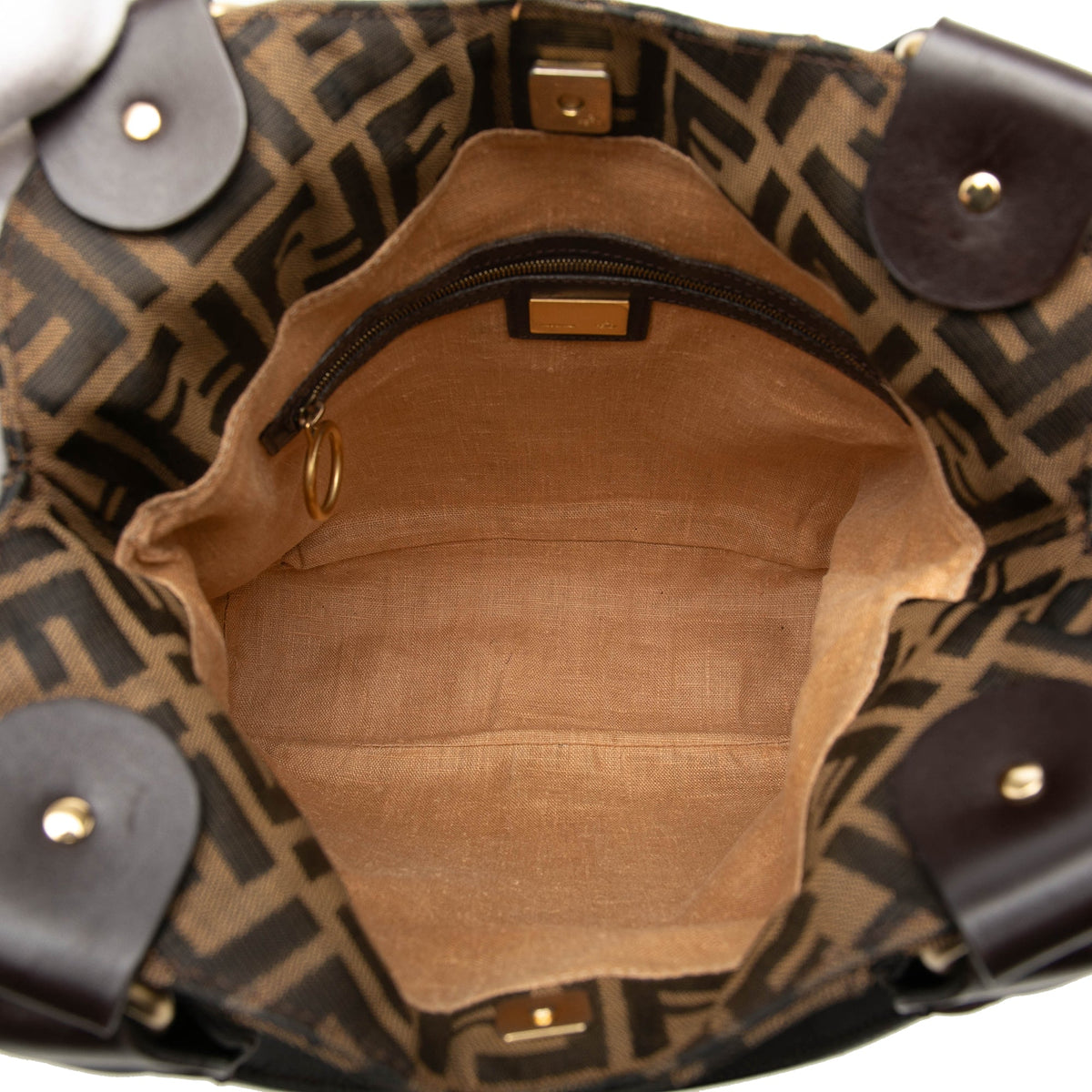 Fendi Zucca Zebra Print Canvas Diavolo Trapezio Tote — Brown