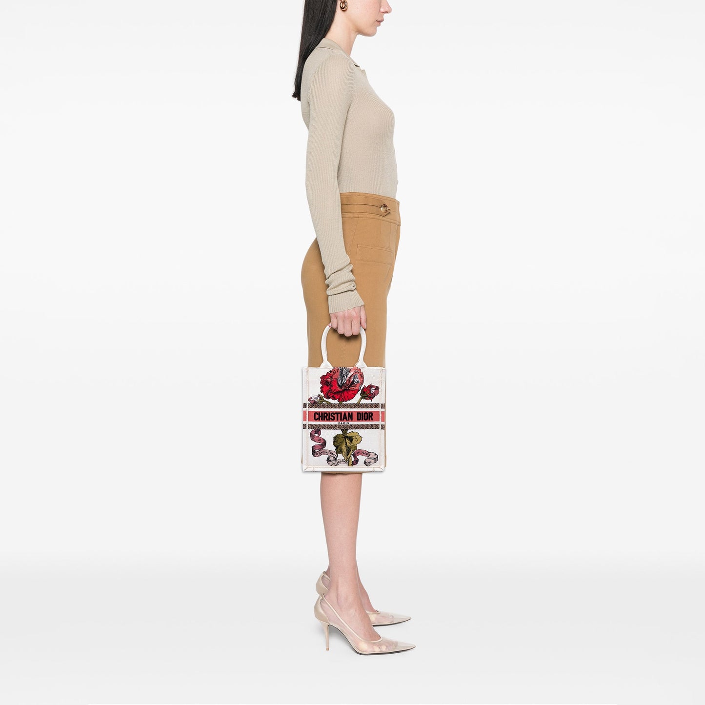 Dior Embroidered Canvas Fleurs Bibliques Vertical Book Tote