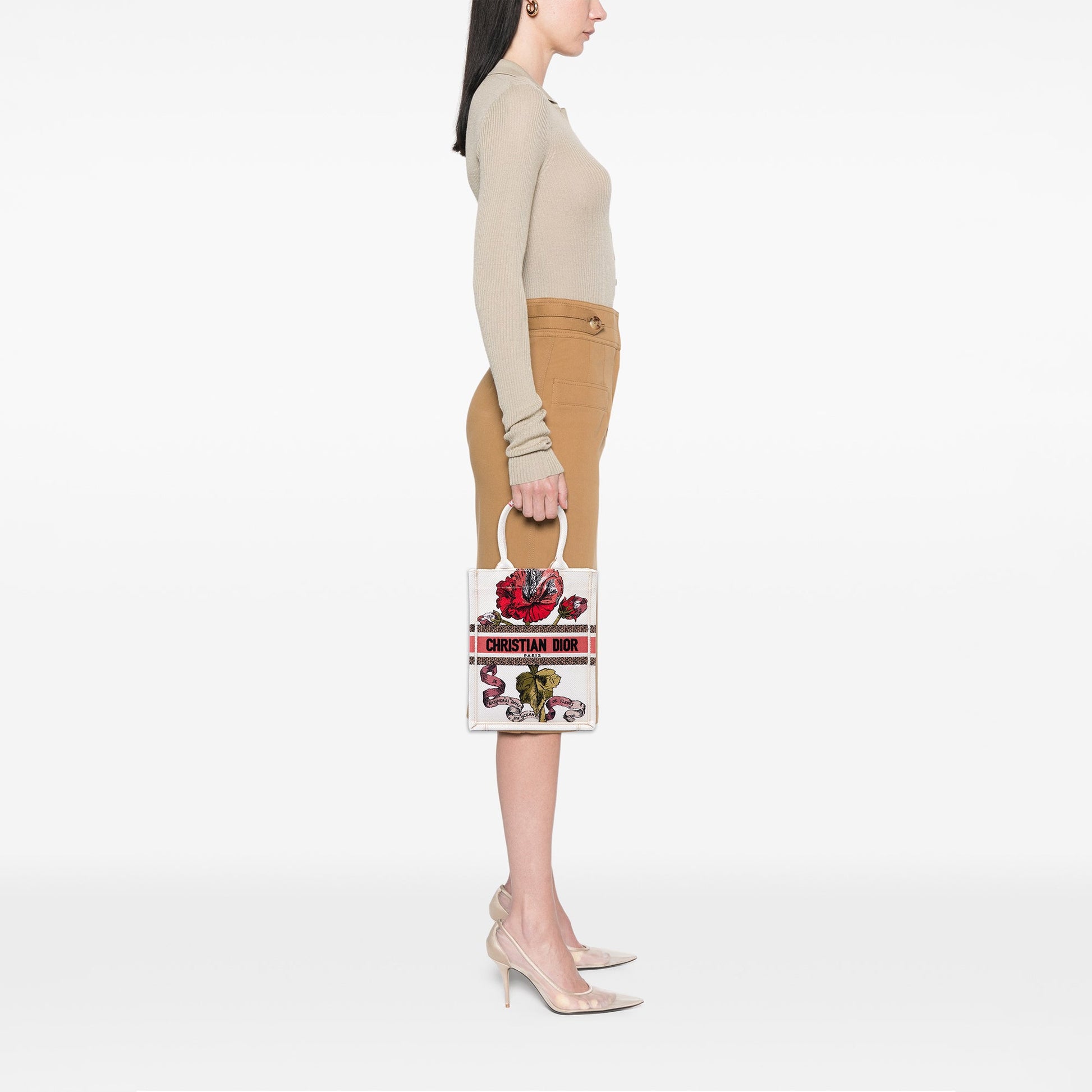 Dior Embroidered Canvas Fleurs Bibliques Vertical Book Tote