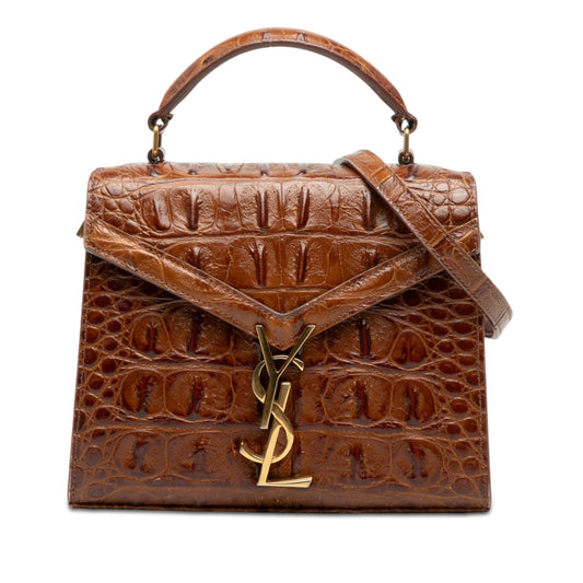 Saint Laurent Mini Croc Embossed Calfskin Monogram Cassandra Top Handle Bag