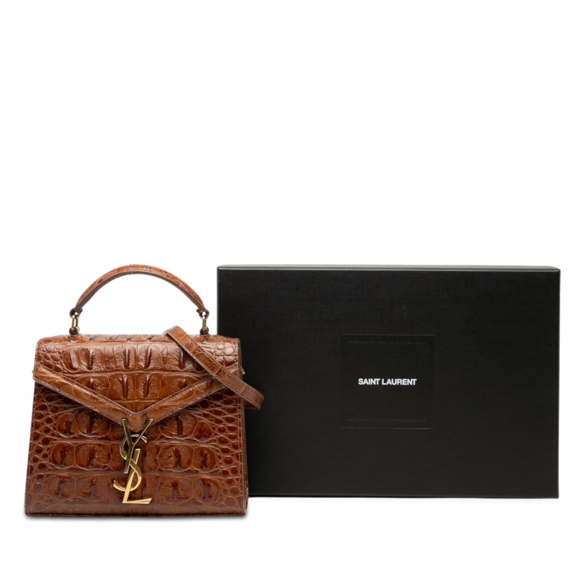 Saint Laurent Mini Croc Embossed Calfskin Monogram Cassandra Top Handle Bag
