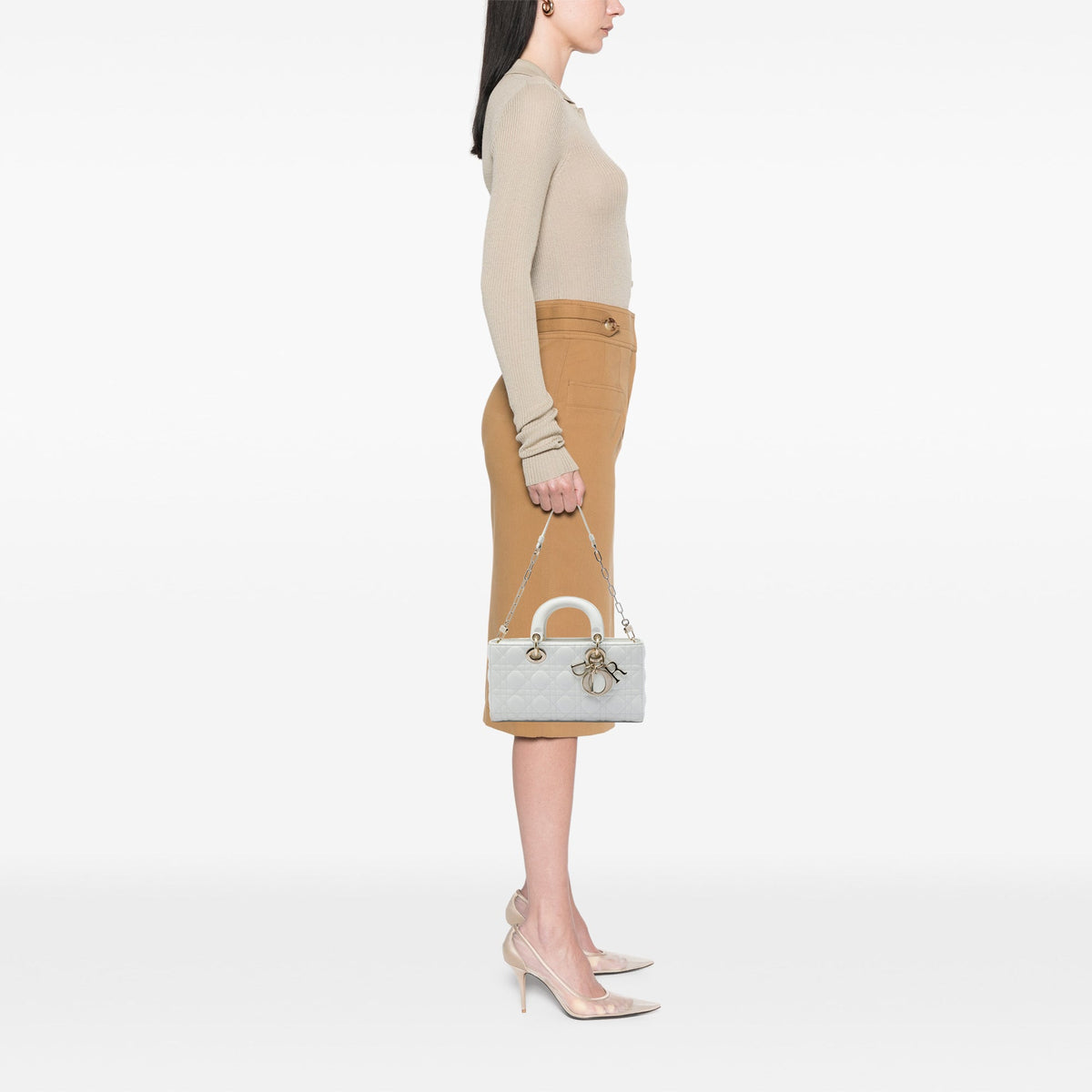 Dior Medium Lambskin Cannage Lady D Joy — White
