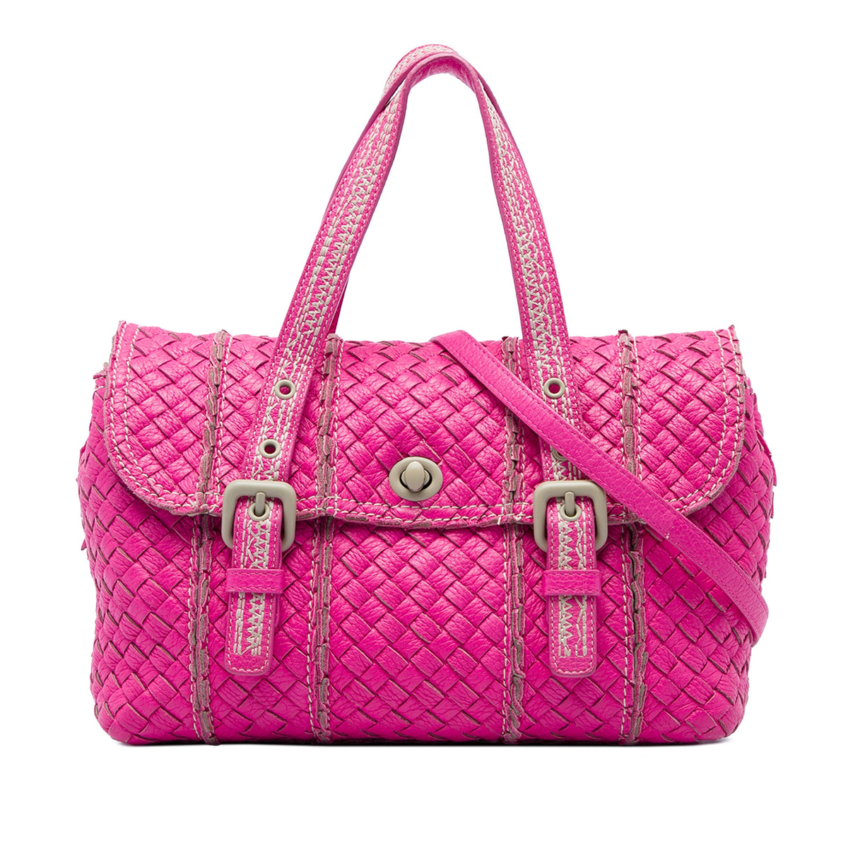 Bottega Veneta Intrecciato Vivo Cervo Satchel — Pink