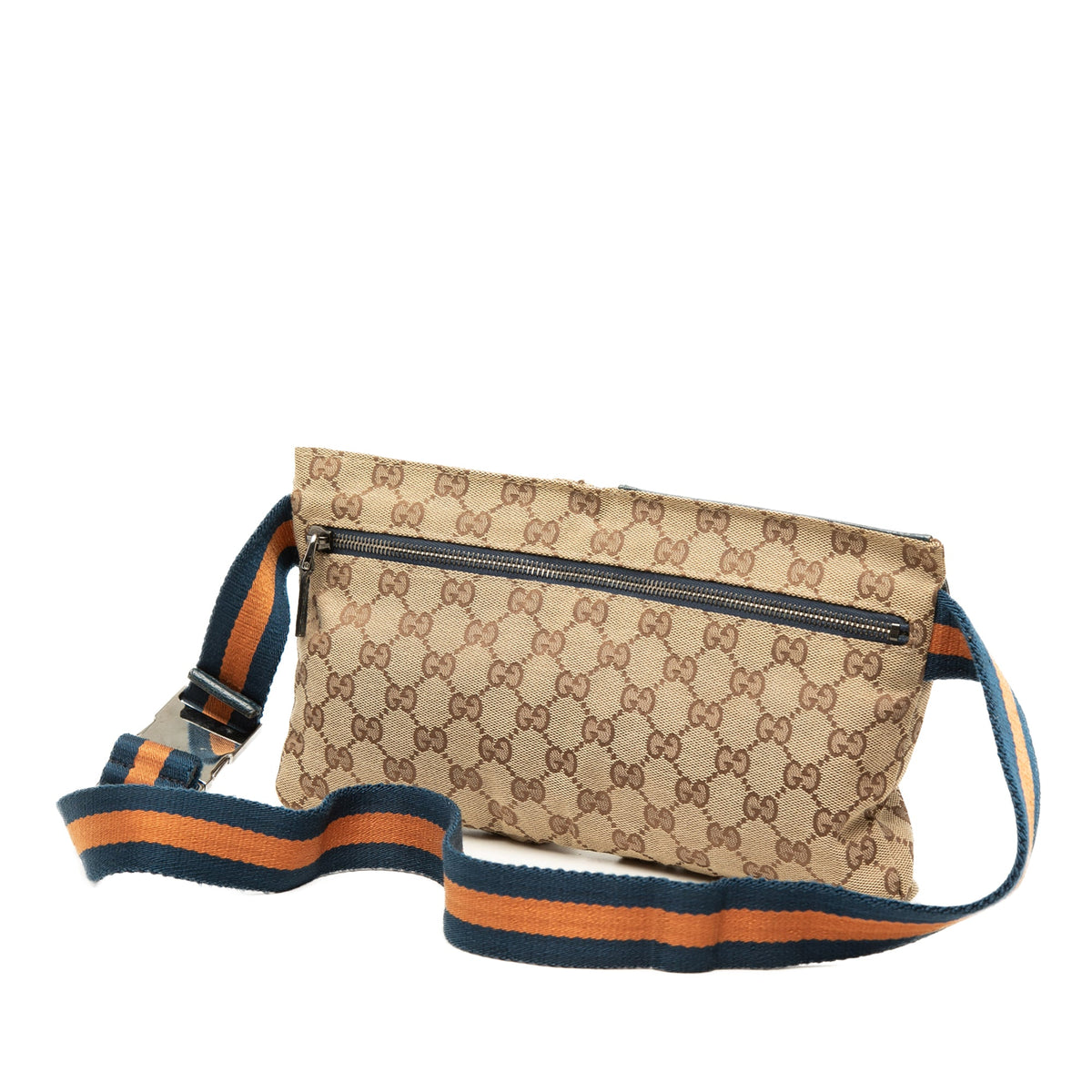 Gucci GG Canvas Web Double Pocket Belt Bag — Beige