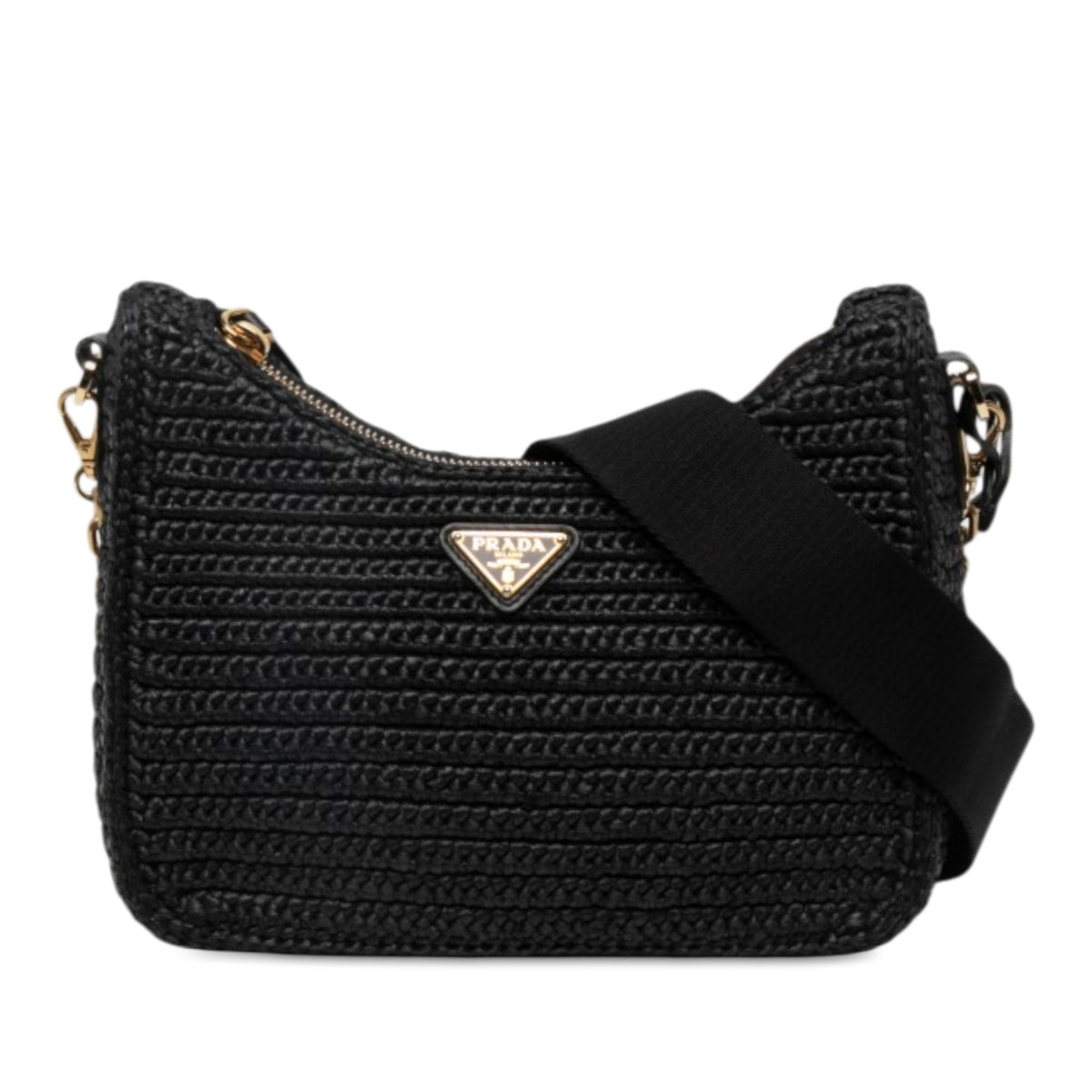 Prada Yarn Effect Raffia Crochet Re Edition 2005 Satchel — Black
