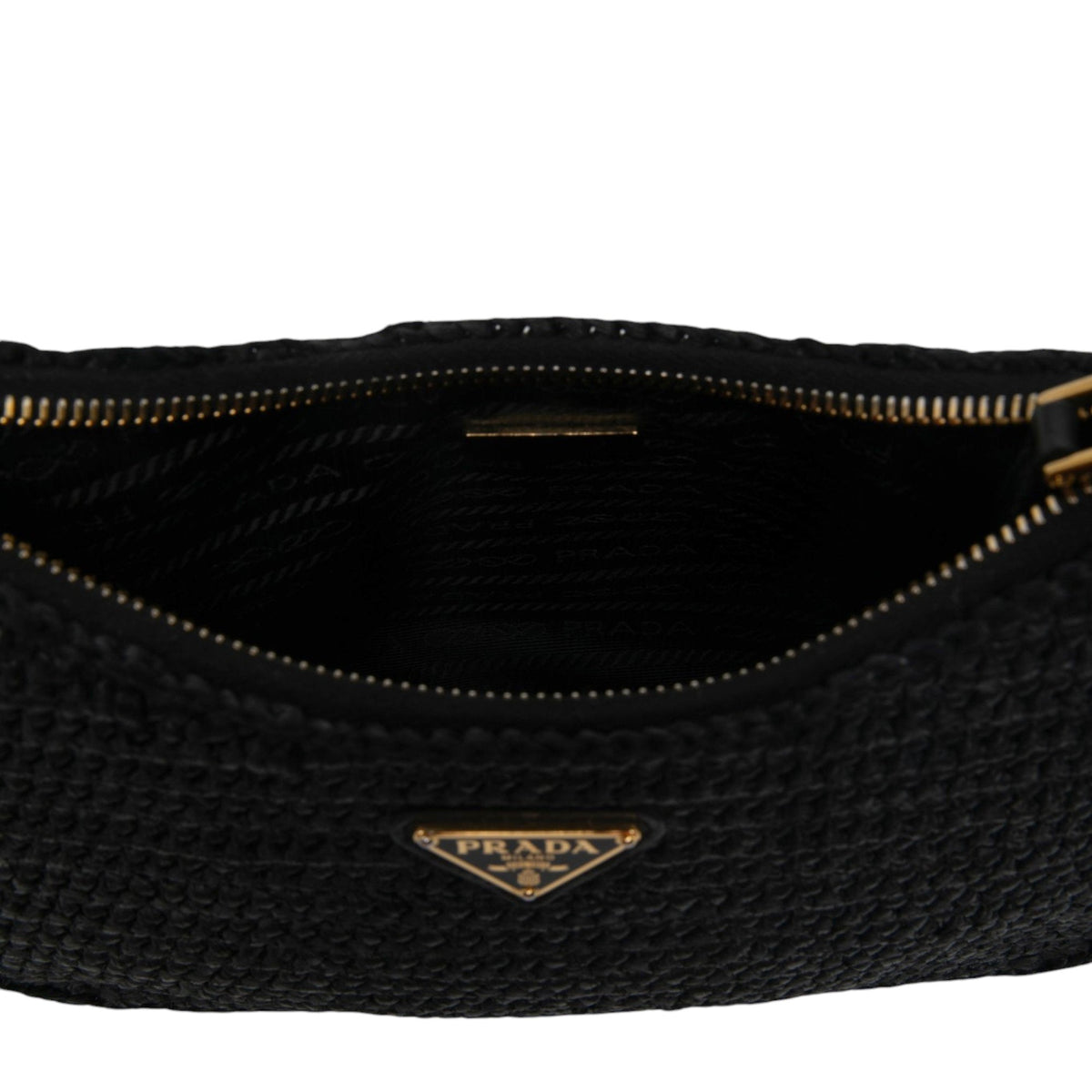 Prada Yarn Effect Raffia Crochet Re Edition 2005 Satchel — Black