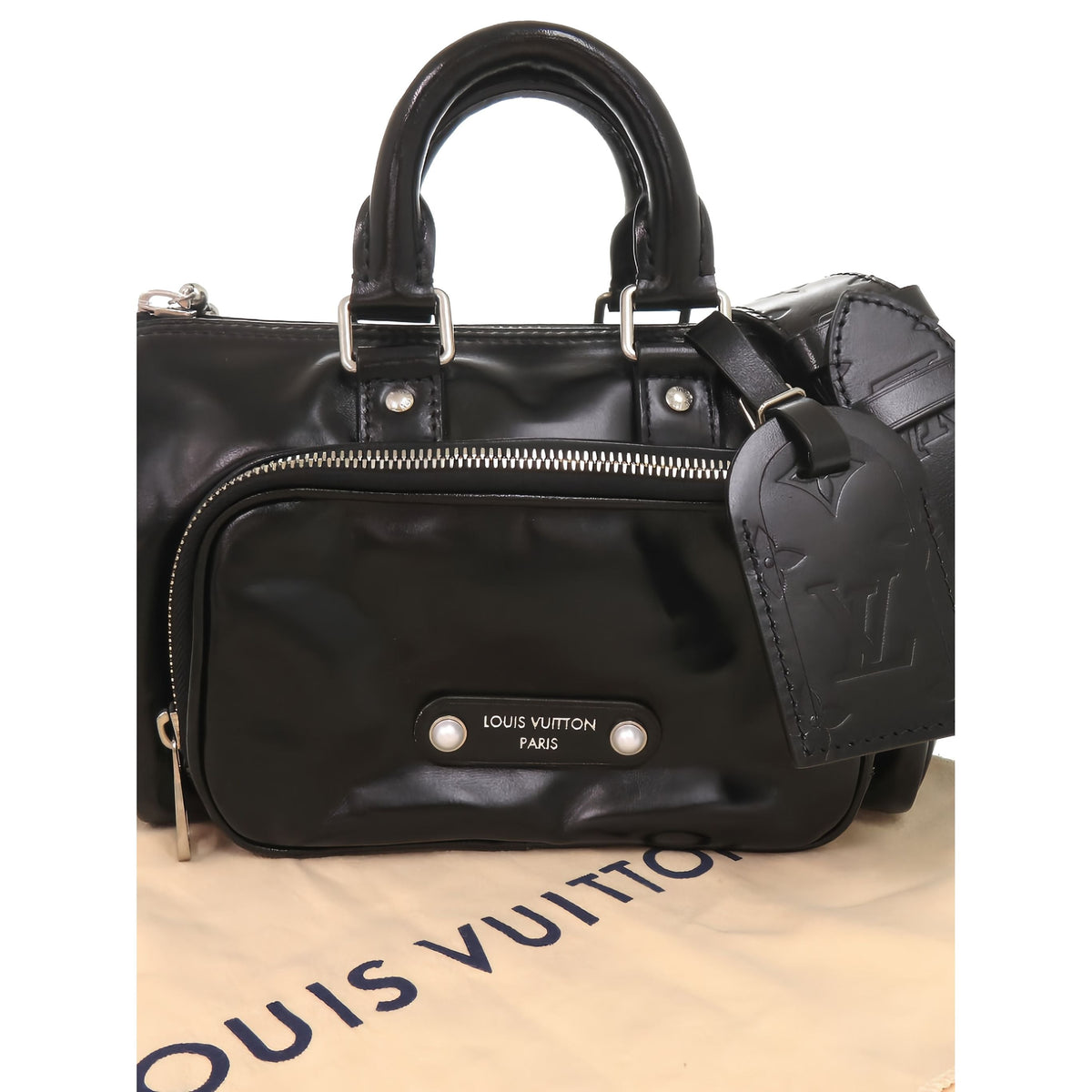 Louis Vuitton Glossy Calfskin Keepall Cargo Bandouliere 25 — Black
